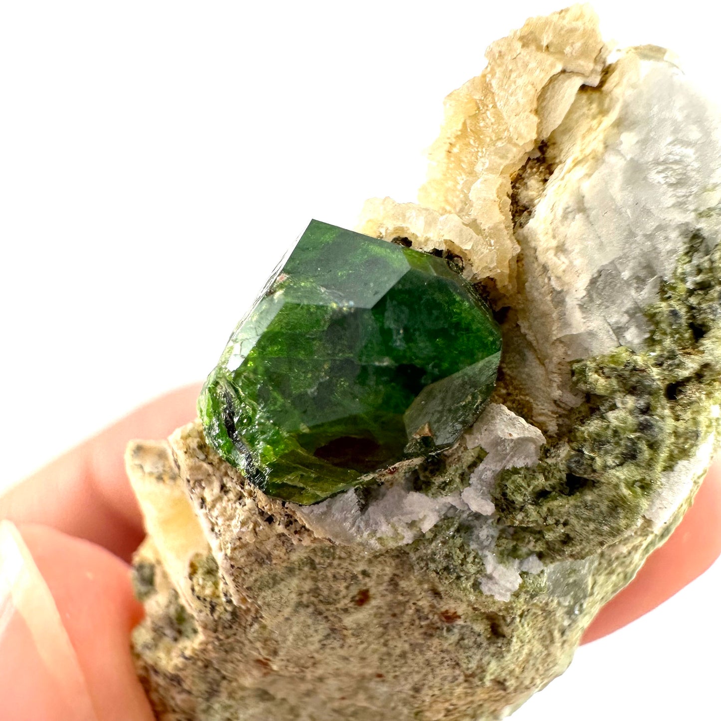 Demantoid Garnet on Matrix (BeIqeys Mountain) | green garnet, rare minerals, demantoid garnet crystal, mineral specimen