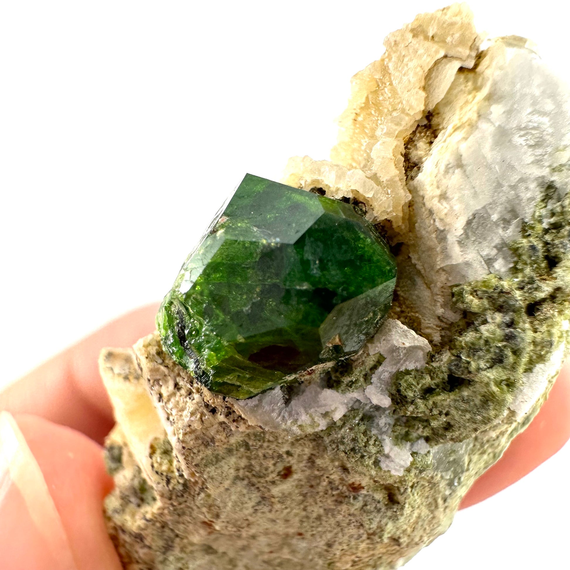 Demantoid Garnet on Matrix (BeIqeys Mountain) | green garnet, rare minerals, demantoid garnet crystal, mineral specimen