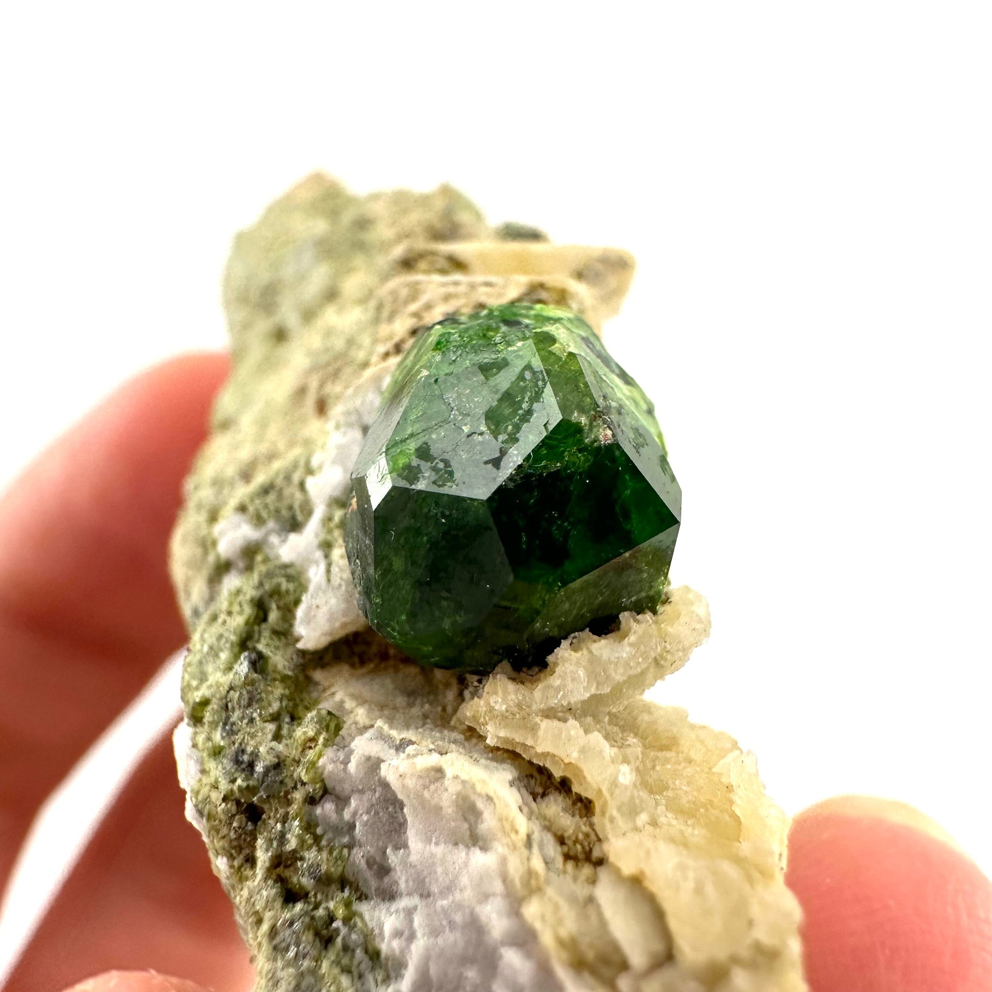 Demantoid Garnet on Matrix (BeIqeys Mountain) | green garnet, rare minerals, demantoid garnet crystal, mineral specimen