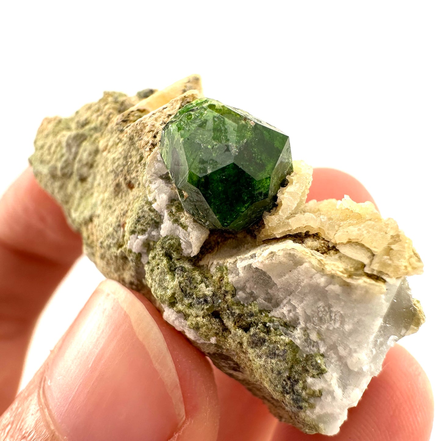 Demantoid Garnet on Matrix (BeIqeys Mountain) | green garnet, rare minerals, demantoid garnet crystal, mineral specimen