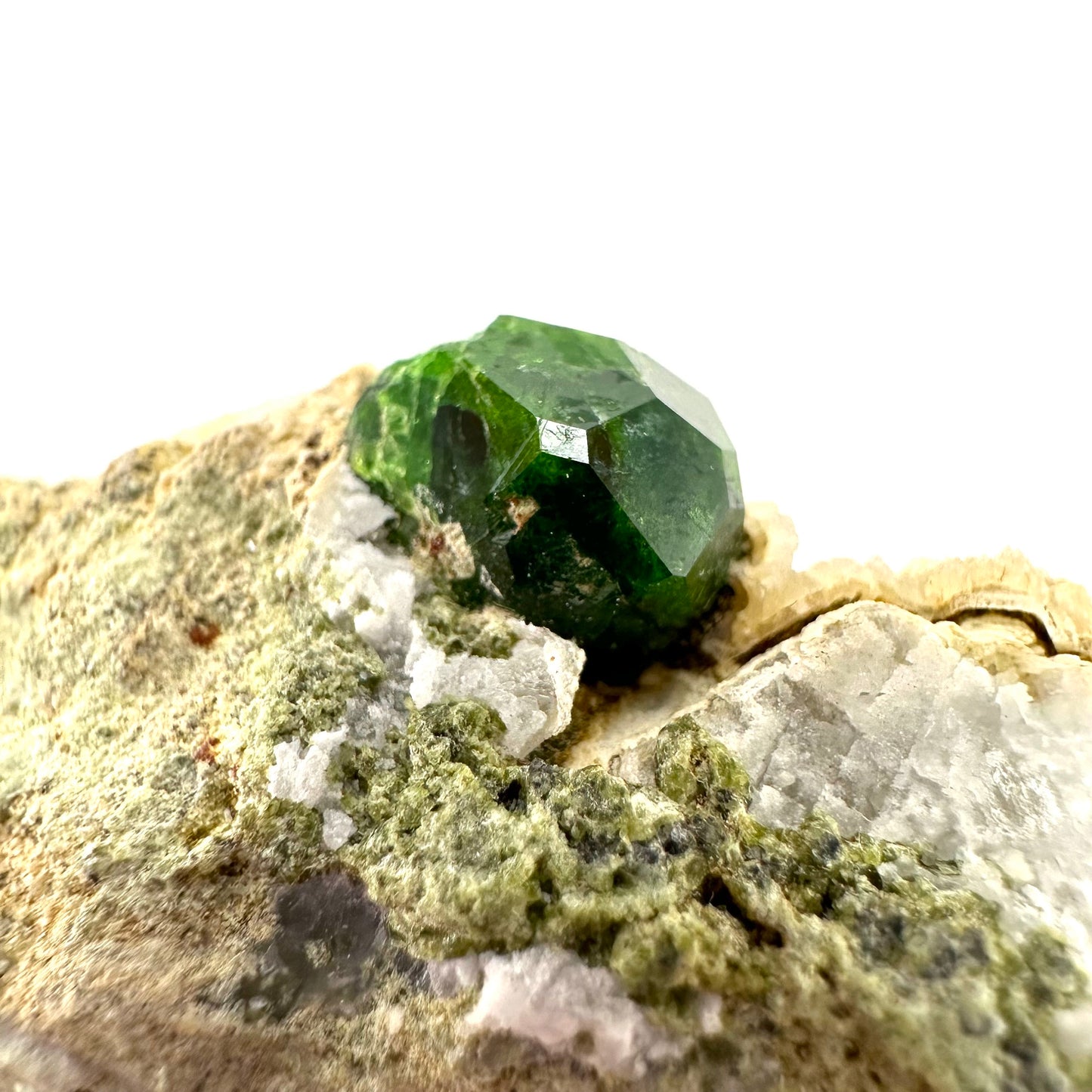Demantoid Garnet on Matrix (BeIqeys Mountain) | green garnet, rare minerals, demantoid garnet crystal, mineral specimen
