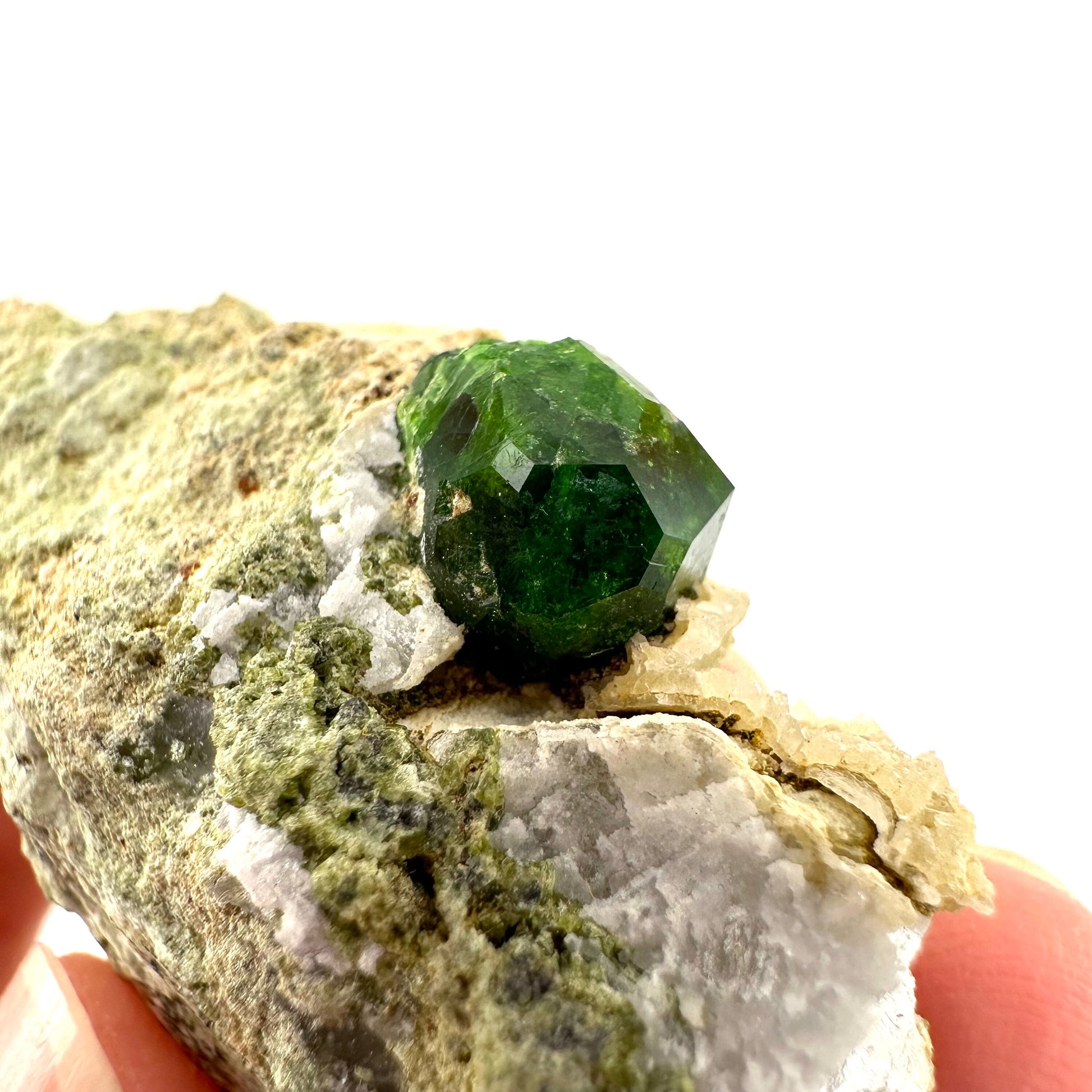 Demantoid Garnet on Matrix (BeIqeys Mountain) | green garnet, rare minerals, demantoid garnet crystal, mineral specimen