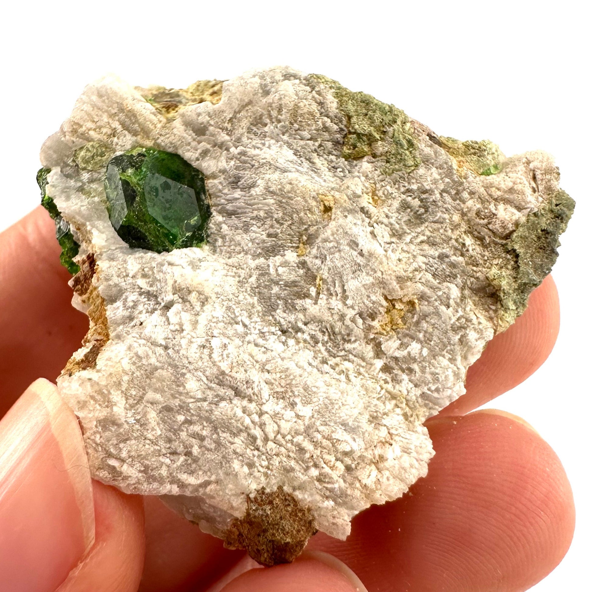 Demantoid Garnet on Matrix (BeIqeys Mountain) | green garnet, rare minerals, demantoid garnet crystal, mineral specimen