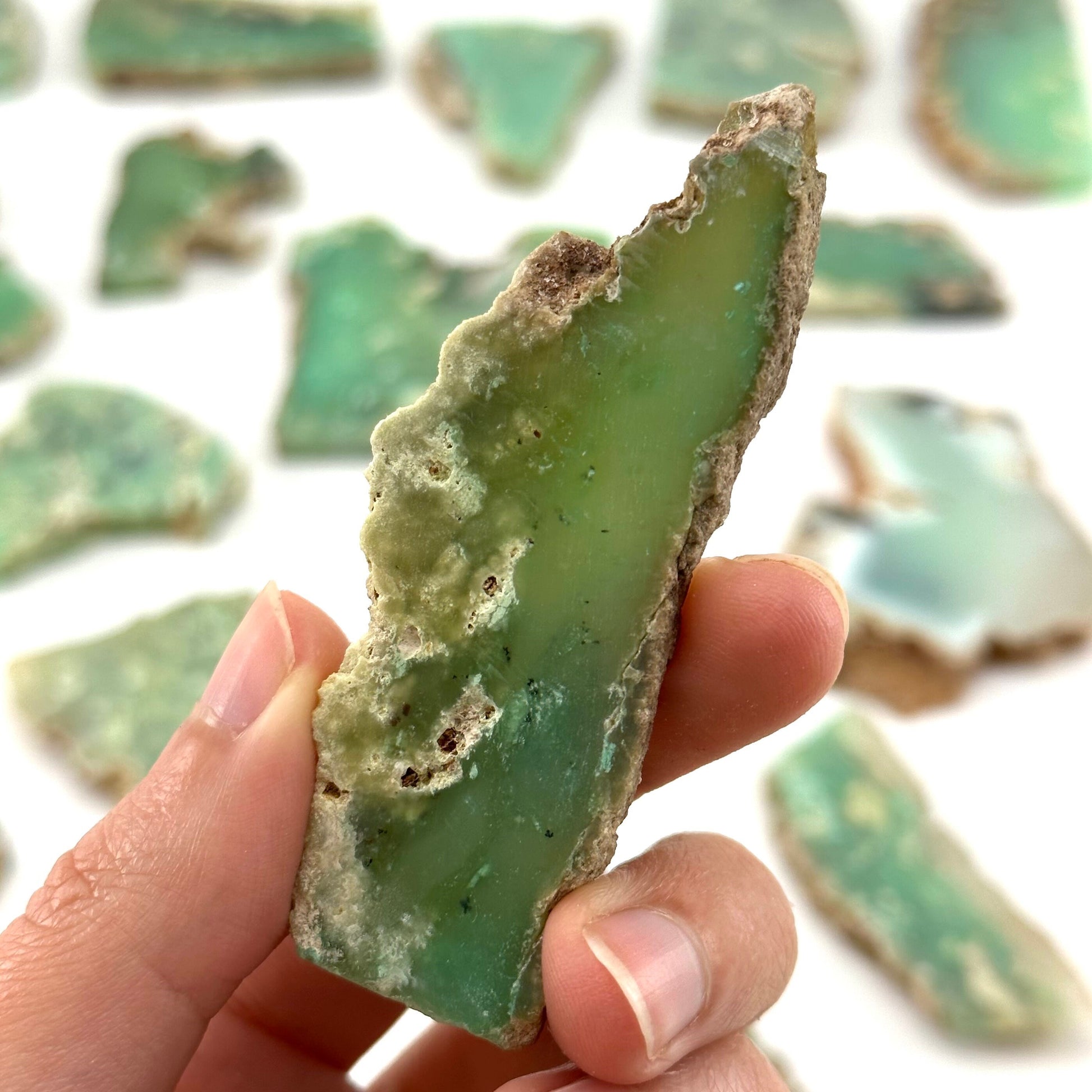 Mint Chrysoprase Slice (Indonesia) | polished green chrysoprase, chrysoprase slice, green chalcedony, mineral specimen