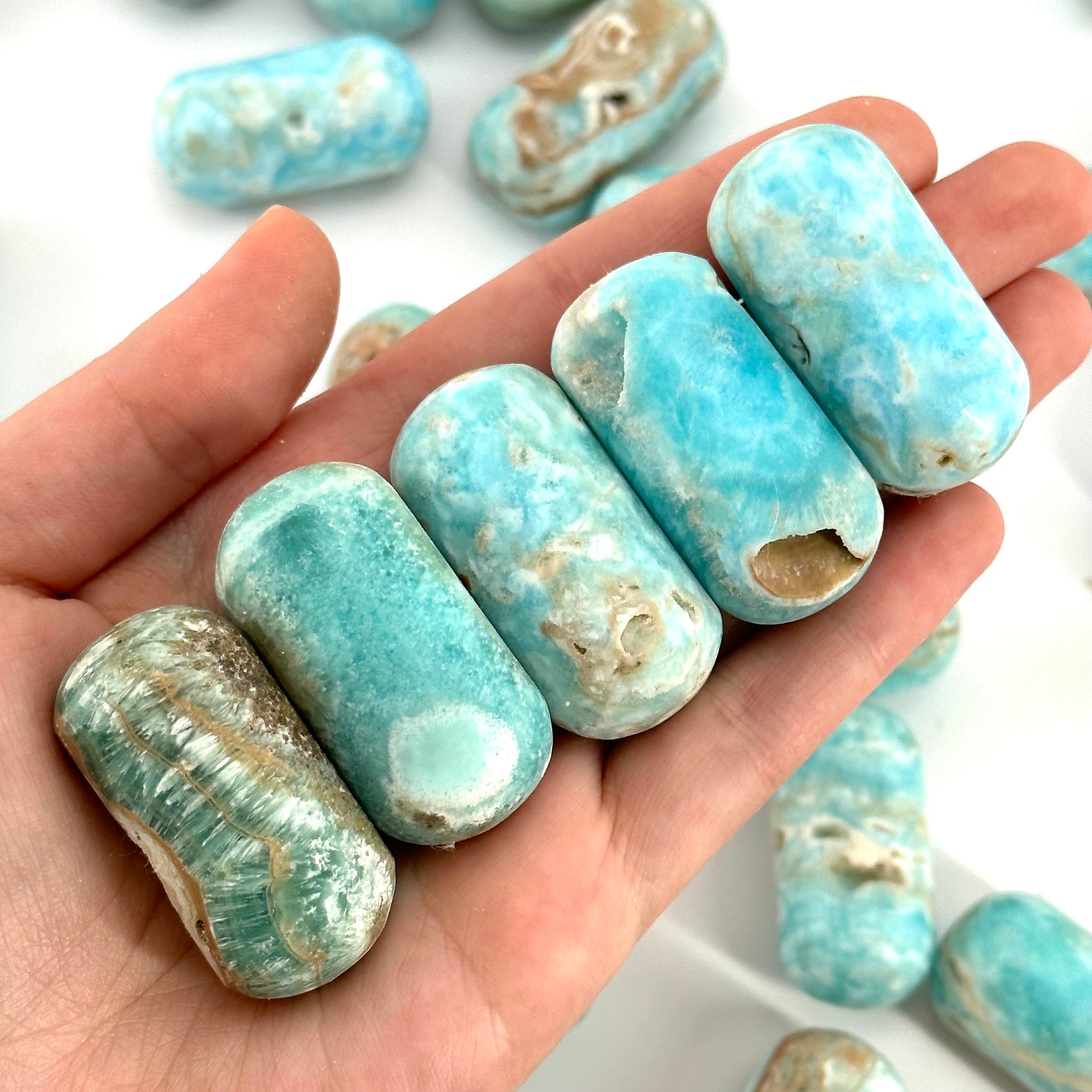 ONE Polished Blue Aragonite, natural blue aragonite, polished aragonite, blue crystal tumble, blue aragonite crystal, tumbled stones