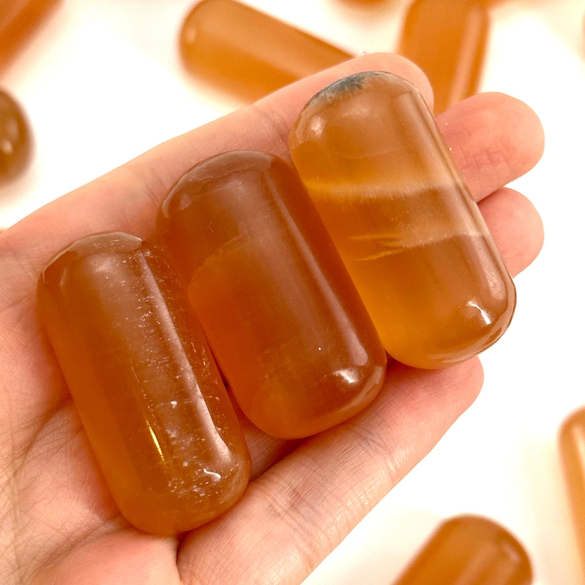 ONE Polished Honey Calcite, natural orange calcite, polished honey calcite, orange calcite tumble, honey calcite crystal, tumbled stones