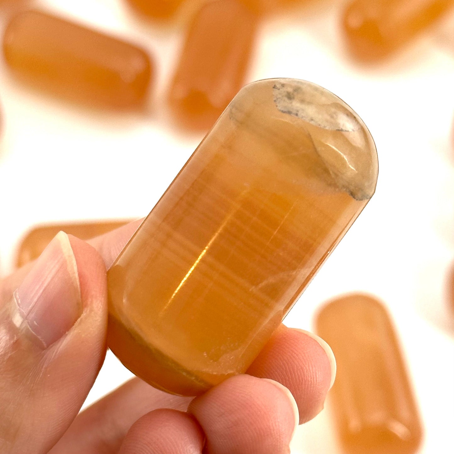 ONE Polished Honey Calcite, natural orange calcite, polished honey calcite, orange calcite tumble, honey calcite crystal, tumbled stones
