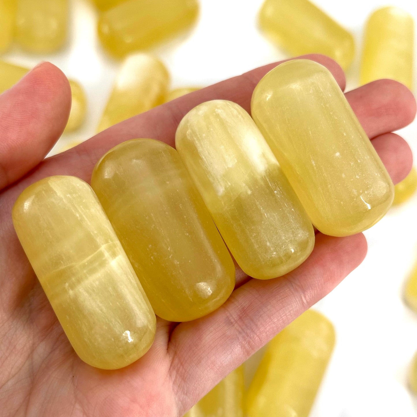 ONE Polished Lemon Calcite, natural yellow calcite, polished lemon calcite, yellow calcite tumble, yellow calcite crystal, tumbled stones