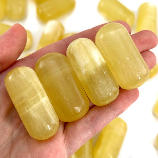 ONE Polished Lemon Calcite, natural yellow calcite, polished lemon calcite, yellow calcite tumble, yellow calcite crystal, tumbled stones