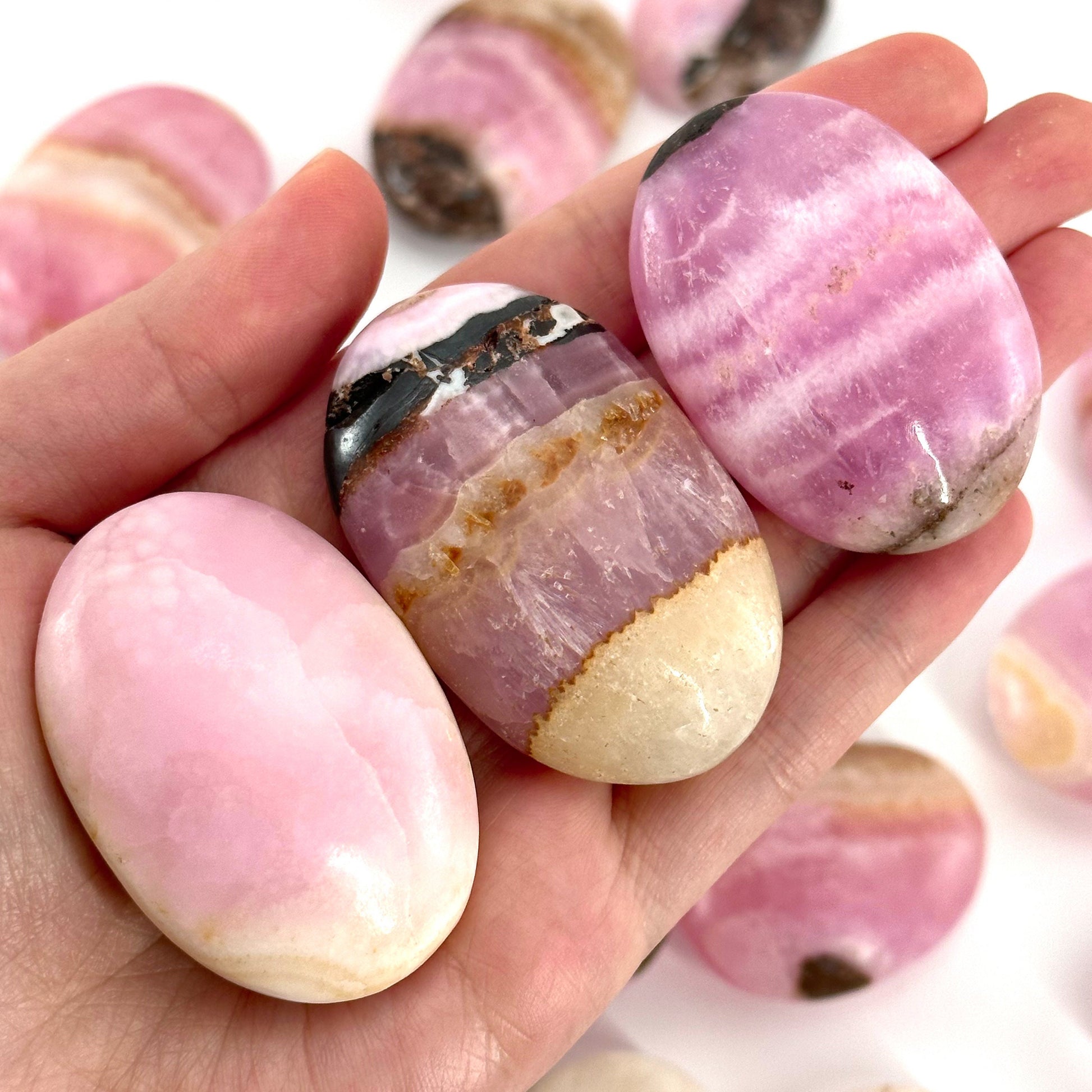 Rare! Pink Aragonite Palm Stone, natural pink aragonite, pink aragonite palmstone, palm stone, worry stone