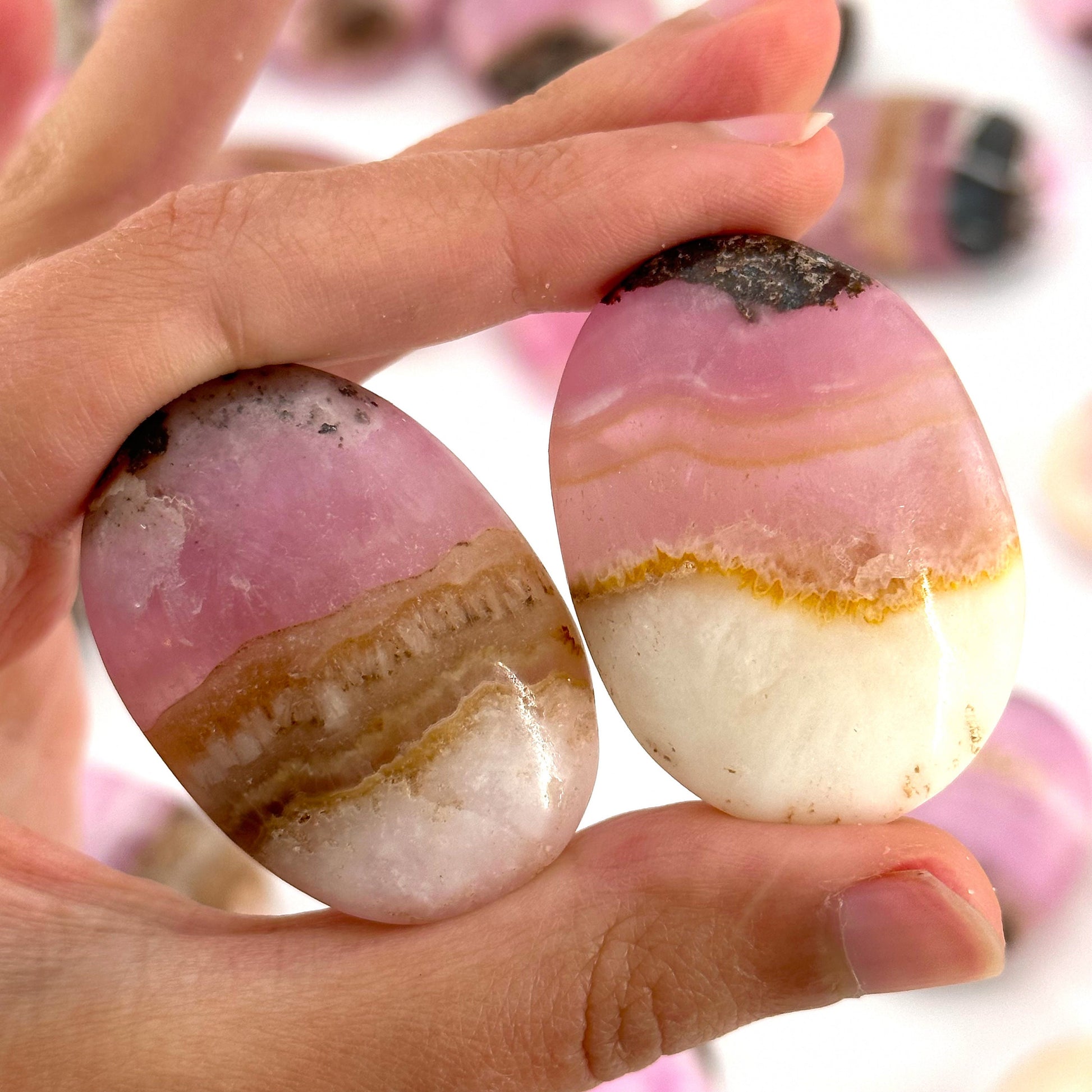 Rare! Pink Aragonite Palm Stone, natural pink aragonite, pink aragonite palmstone, palm stone, worry stone