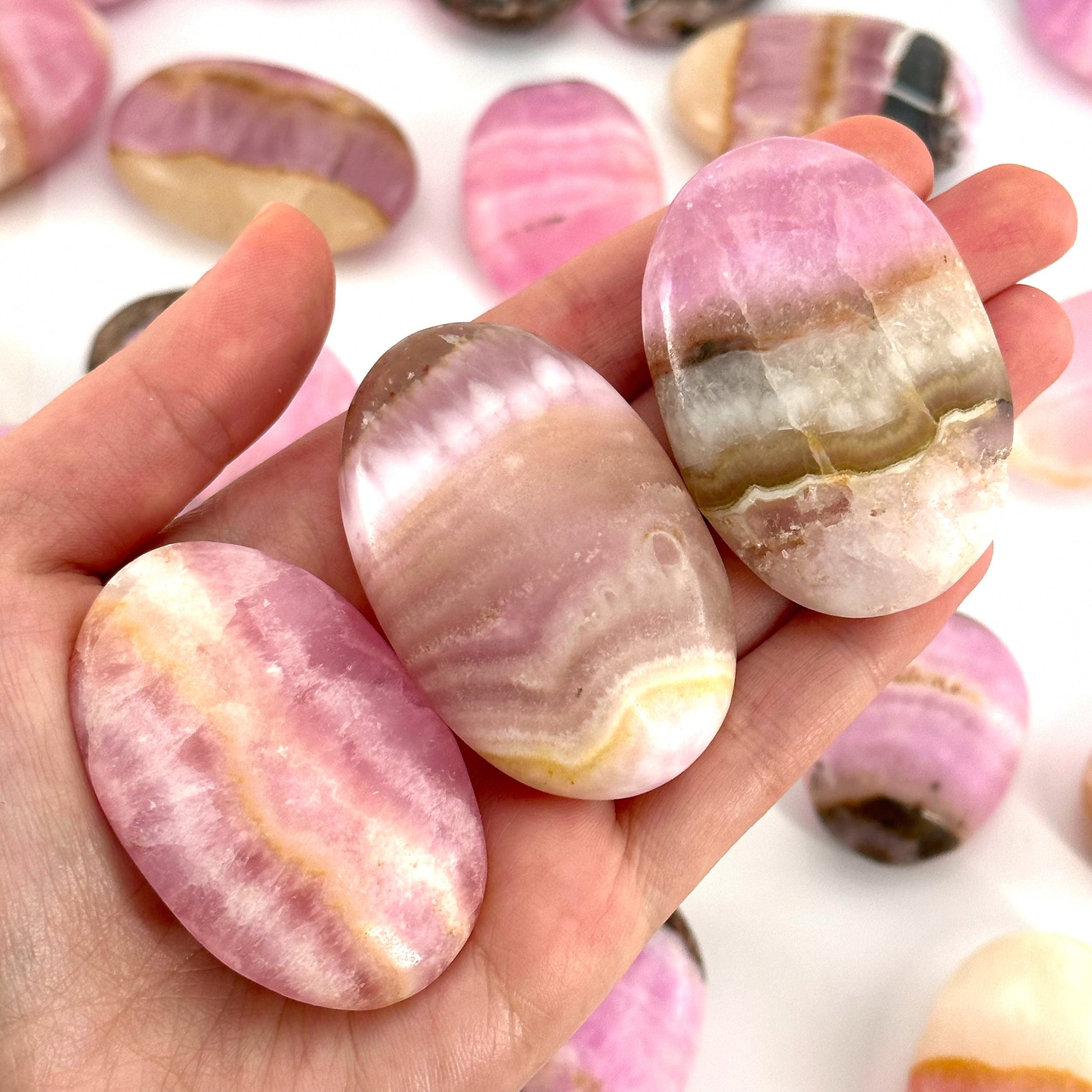 Rare! Pink Aragonite Palm Stone, natural pink aragonite, pink aragonite palmstone, palm stone, worry stone