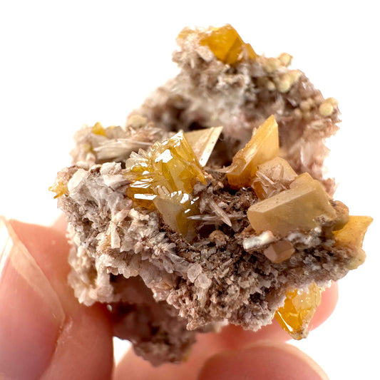 Wulfenite with Mimetite (Mexico), raw wulfenite, yellow wulfenite, wulfenite on matrix, mimetite, mineral specimen