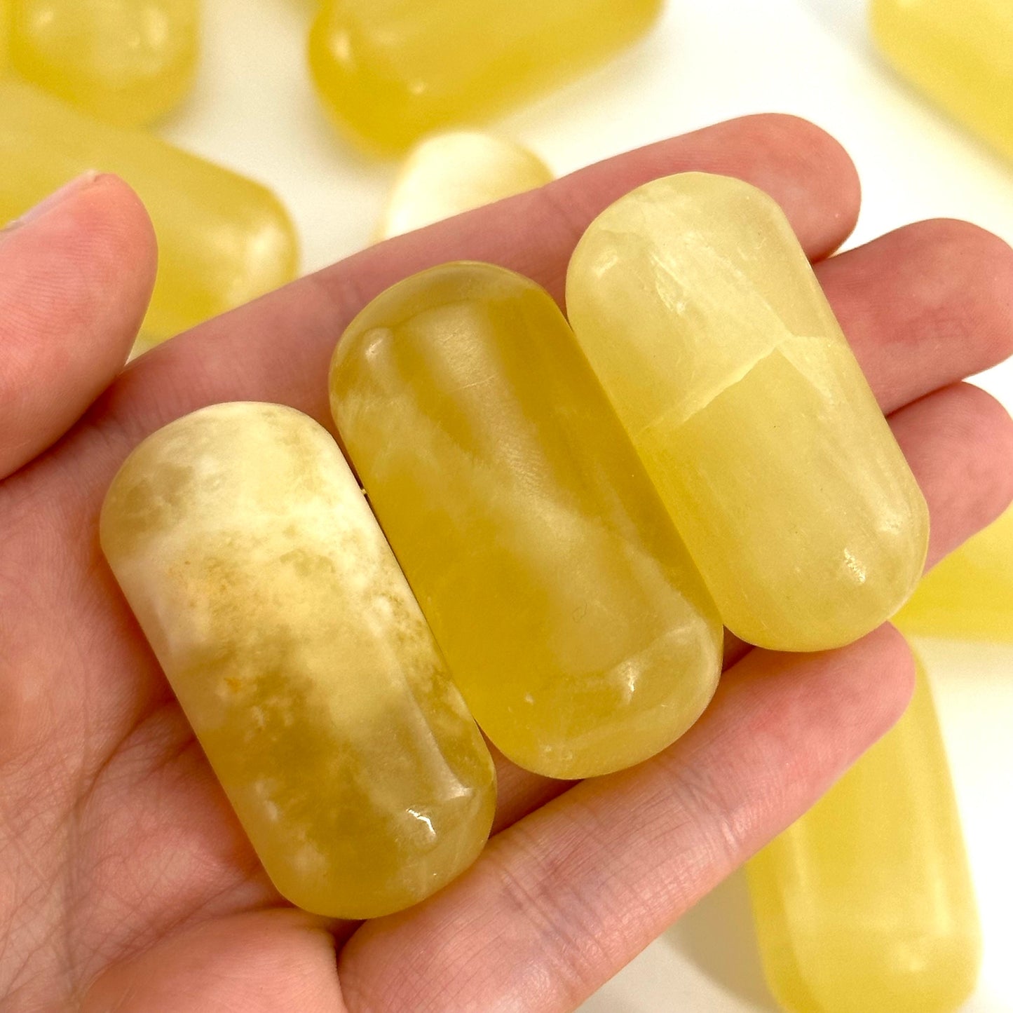 ONE Polished Lemon Calcite, natural yellow calcite, polished lemon calcite, yellow calcite tumble, yellow calcite crystal, tumbled stones