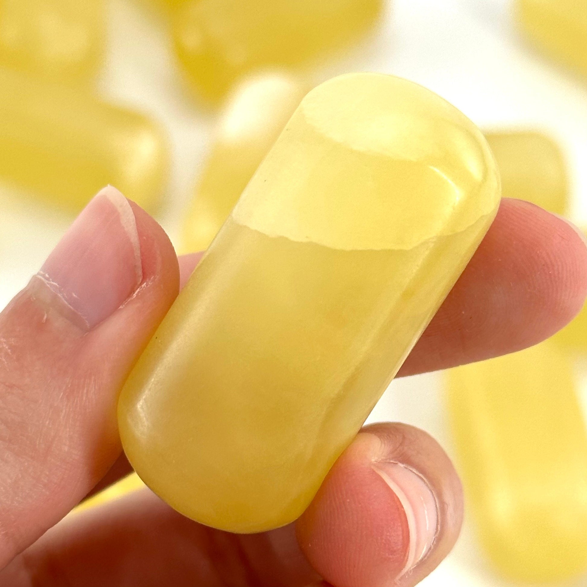ONE Polished Lemon Calcite, natural yellow calcite, polished lemon calcite, yellow calcite tumble, yellow calcite crystal, tumbled stones
