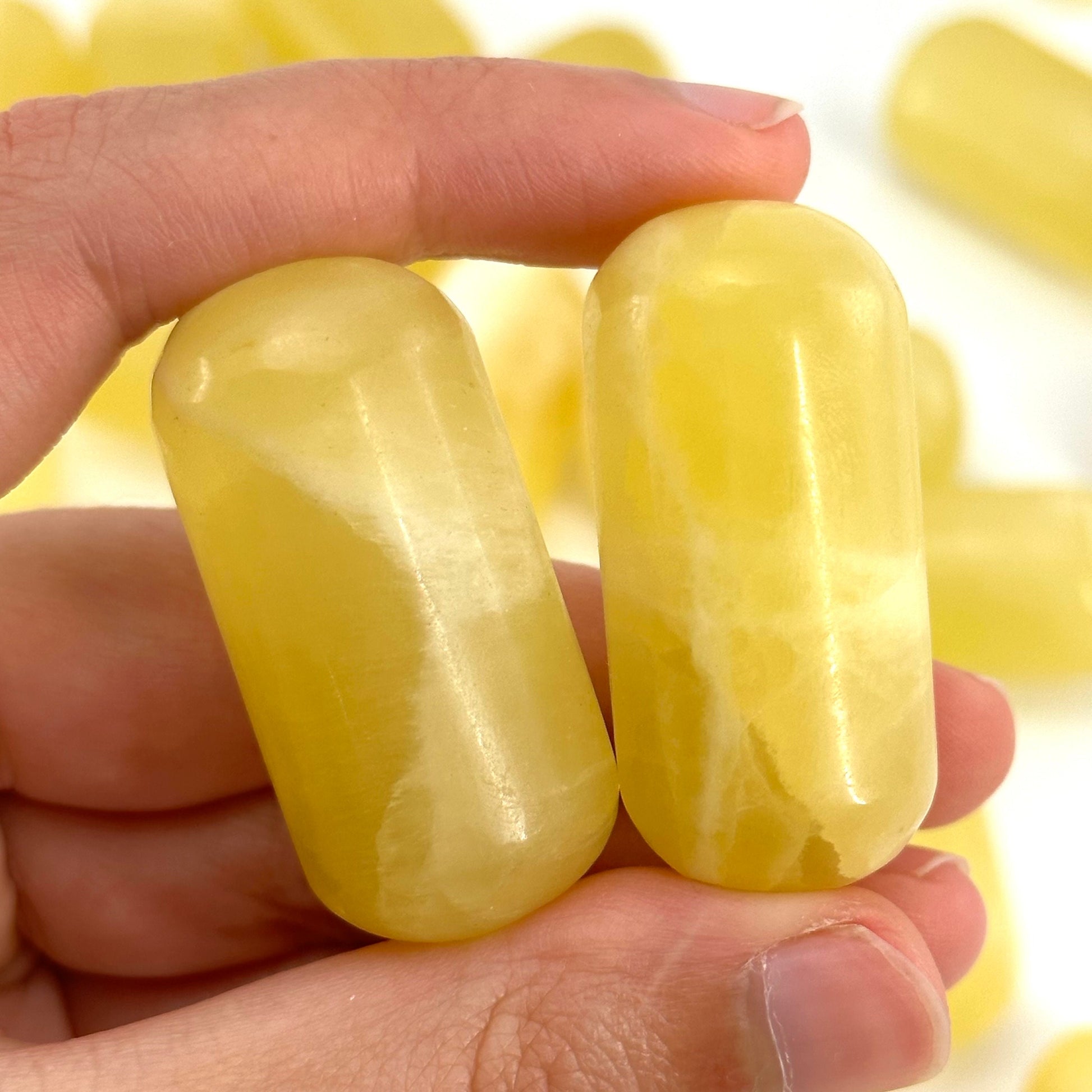 ONE Polished Lemon Calcite, natural yellow calcite, polished lemon calcite, yellow calcite tumble, yellow calcite crystal, tumbled stones