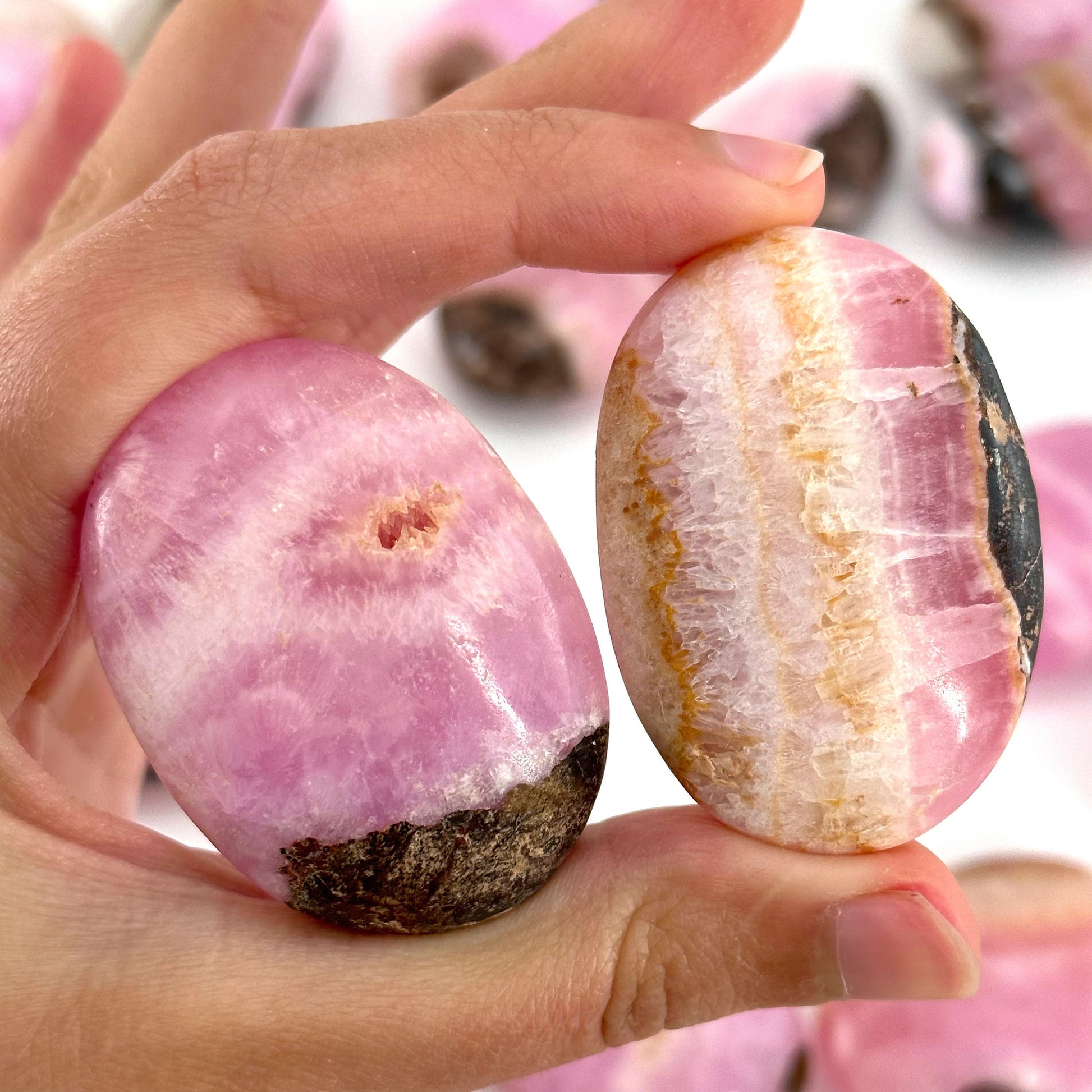 Rare! Pink Aragonite Palm Stone, natural pink aragonite, pink aragonite palmstone, palm stone, worry stone