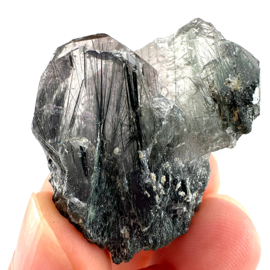 Fluorapatite with Actinolite Inclusions (Pakistan), natural green apatite, terminated apatite crystal, mineral specimen, rare gems