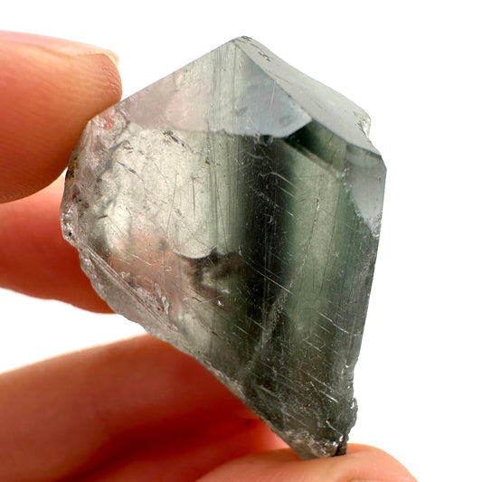 Fluorapatite with Actinolite Inclusions (Pakistan), natural green apatite, terminated apatite crystal, mineral specimen, rare gems