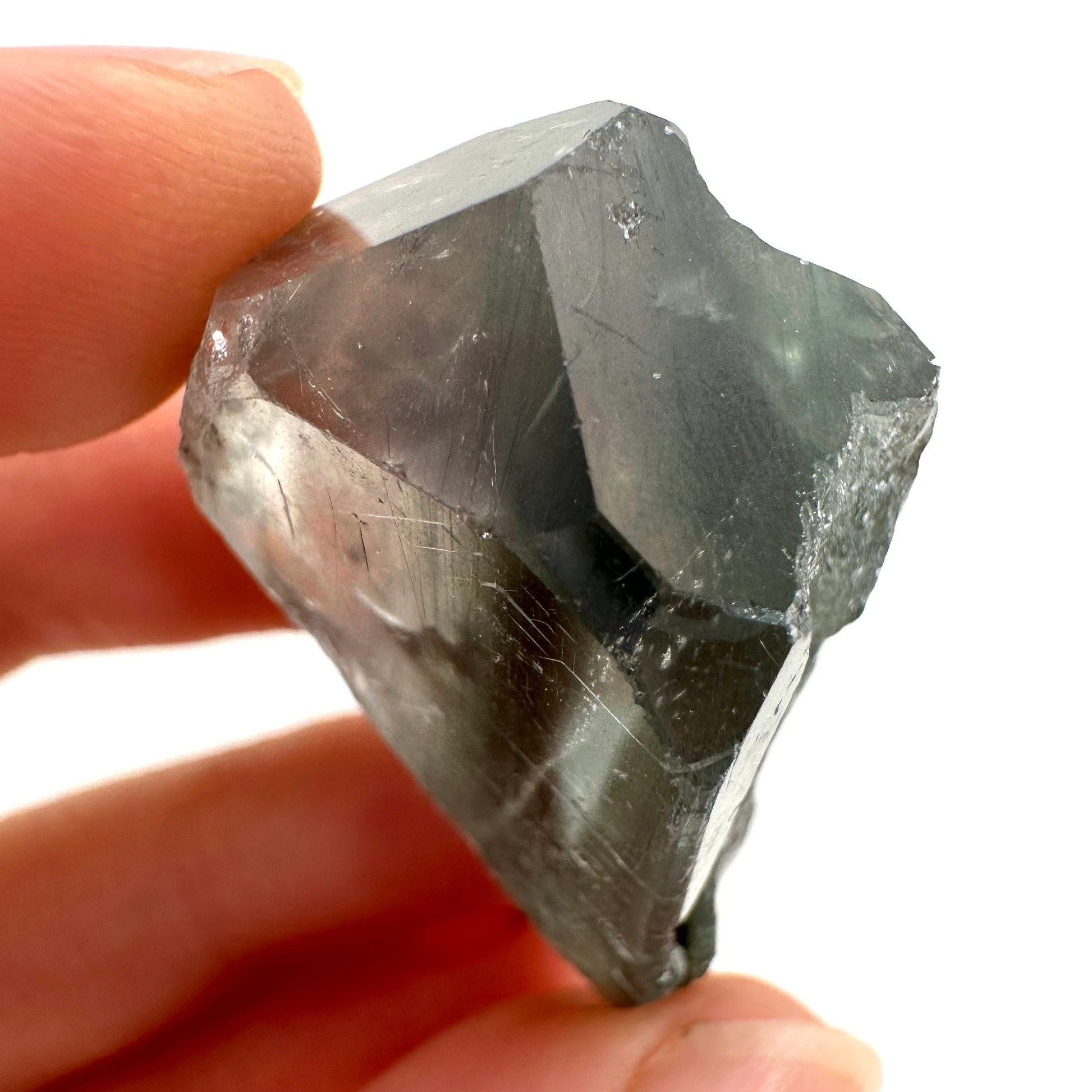 Fluorapatite with Actinolite Inclusions (Pakistan), natural green apatite, terminated apatite crystal, mineral specimen, rare gems