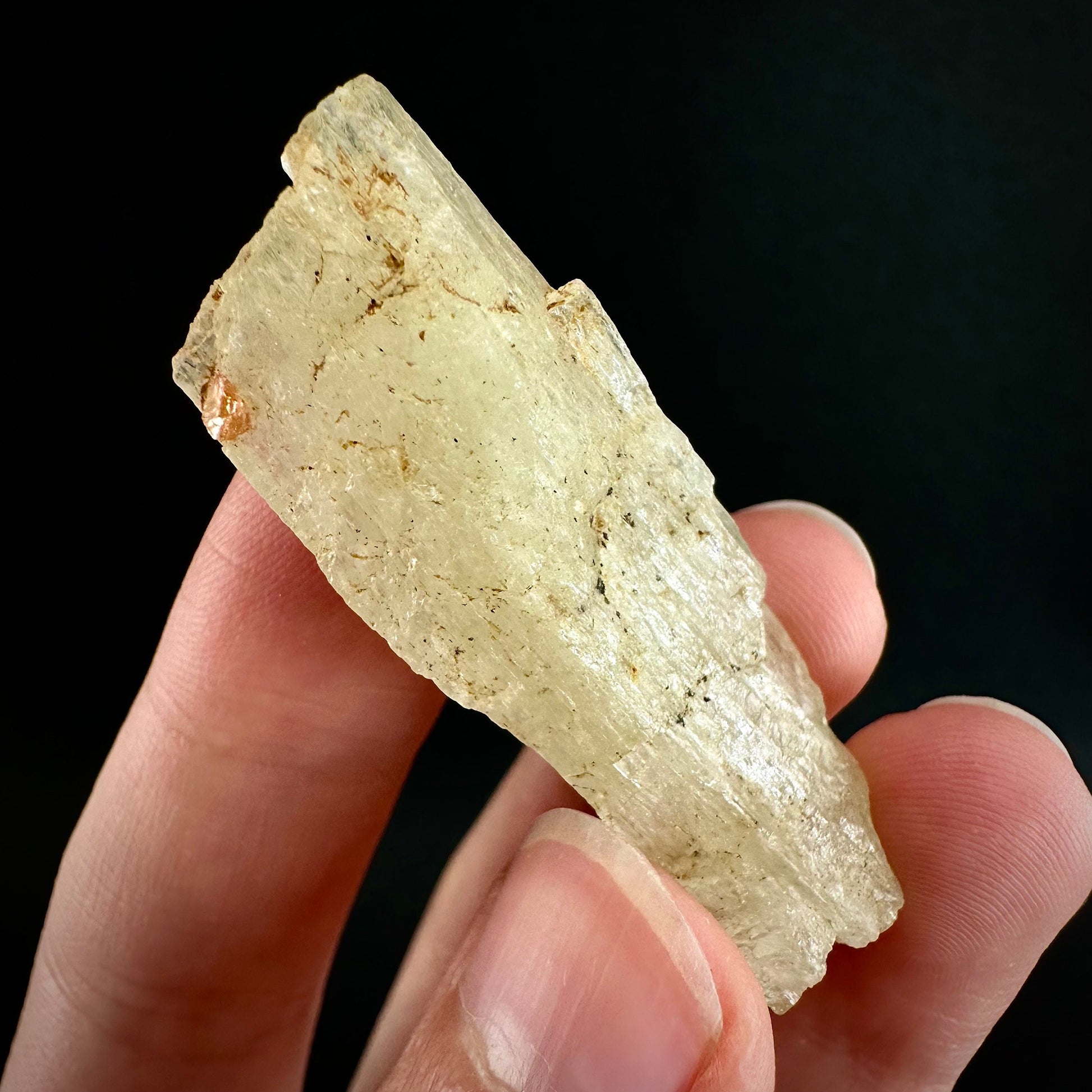 Rare! Spessartine Garnet on Kunzite (Pakistan) | orange garnet on kunzite, kunzite crystal, kunzite specimen, rare crystals, rare minerals