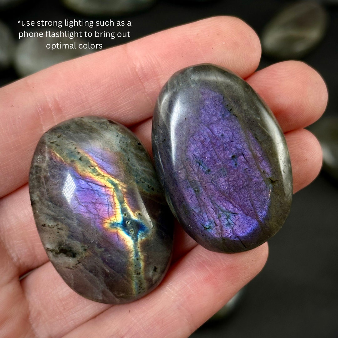 Purple/ Pink Labradorite Palm Stone, labradorite palmstone, purple labradorite, flashy labradorite, palm stones