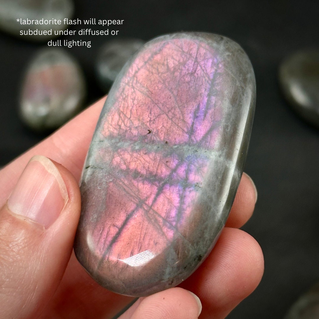 Purple/ Pink Labradorite Palm Stone, labradorite palmstone, purple labradorite, flashy labradorite, palm stones