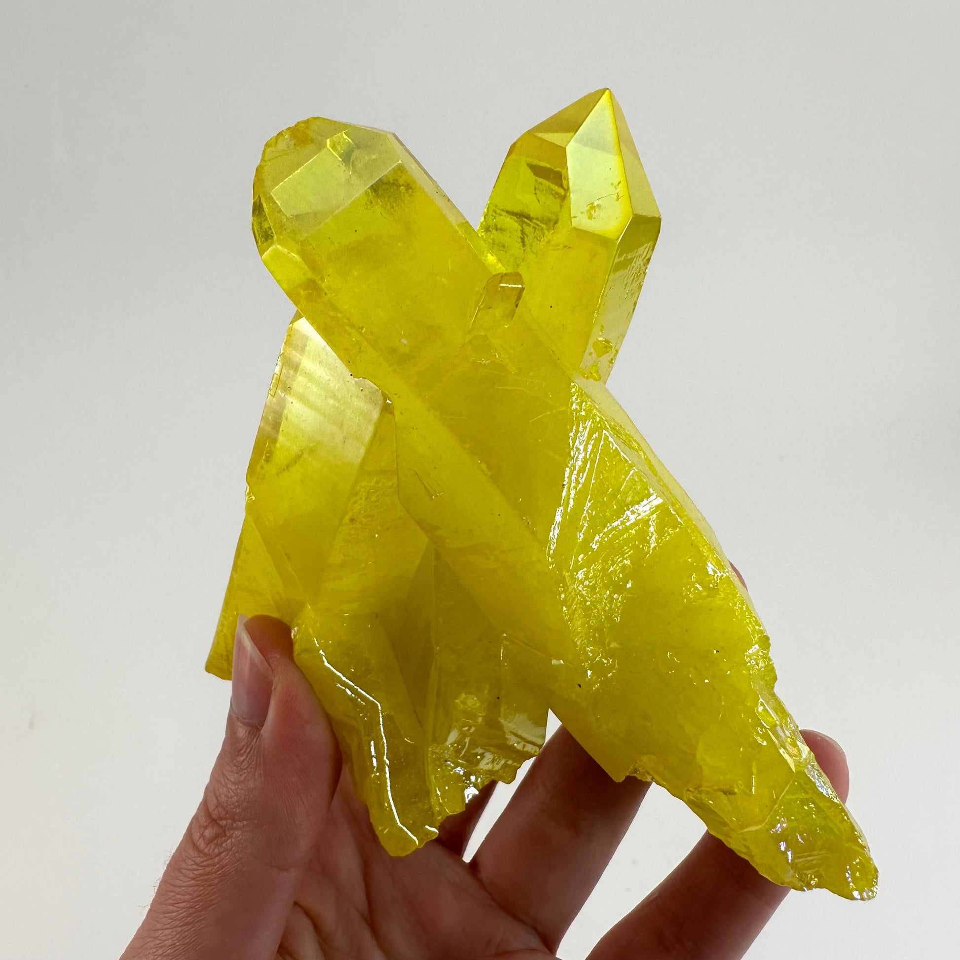 Lemon Aura Crystal Cluster, yellow aura quartz crystal