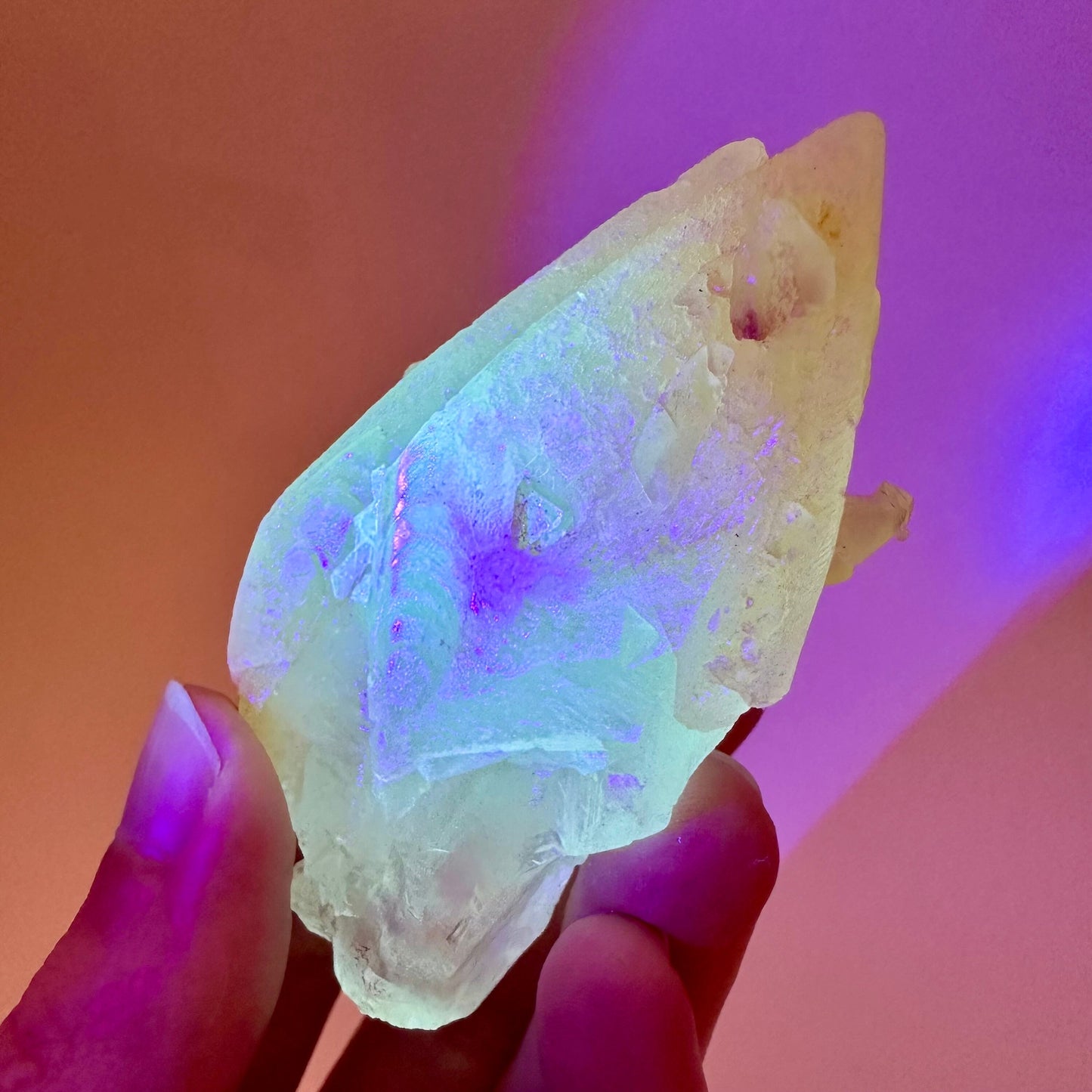 Fluorescent & Phosphorescent Calcite (Indonesia) | UV-reactive calcite, yellow calcite, calcite crystal, UV reactive crystal, crystals