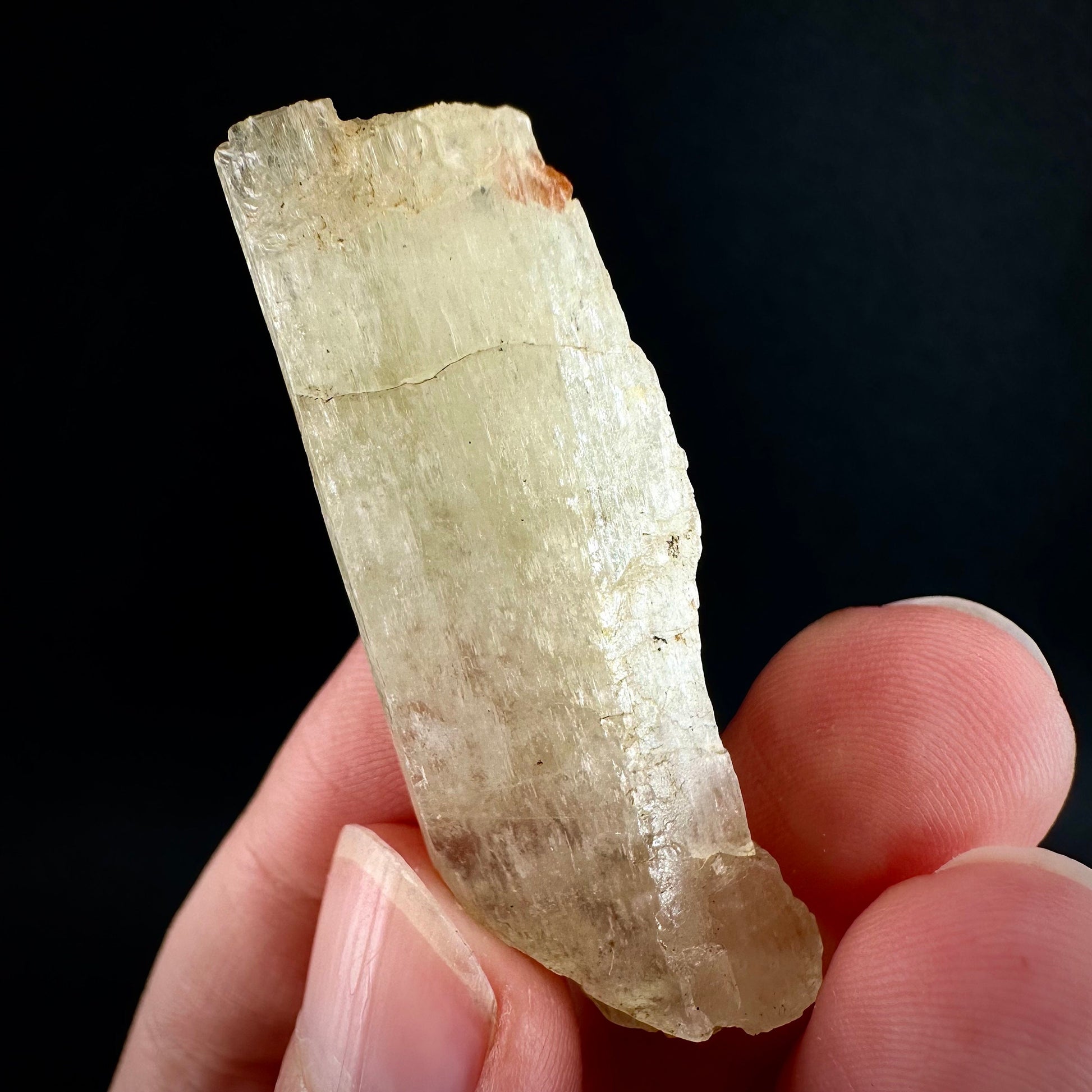 Rare! Spessartine Garnet on Kunzite (Pakistan) | orange garnet on kunzite, kunzite crystal, kunzite specimen, rare crystals, rare minerals