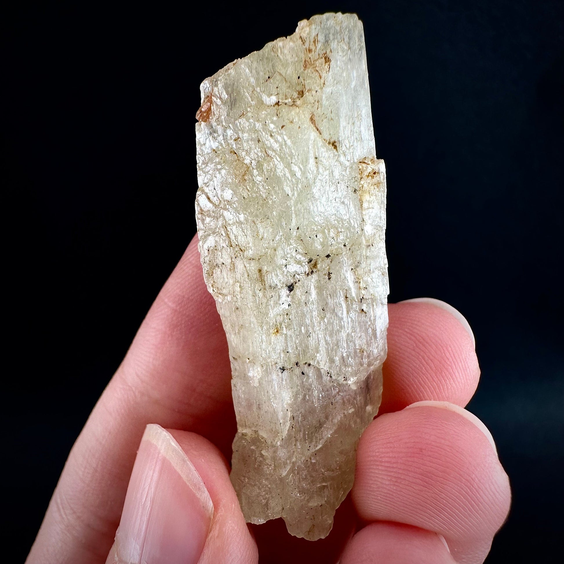 Rare! Spessartine Garnet on Kunzite (Pakistan) | orange garnet on kunzite, kunzite crystal, kunzite specimen, rare crystals, rare minerals