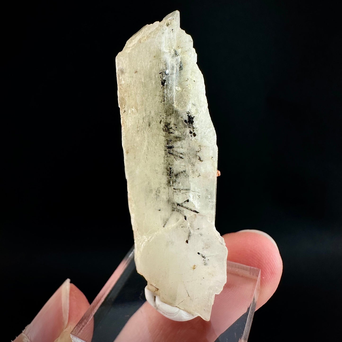 Rare! Spessartine Garnet on Kunzite (Pakistan) | orange garnet on kunzite, kunzite crystal, kunzite specimen, rare crystals, rare minerals