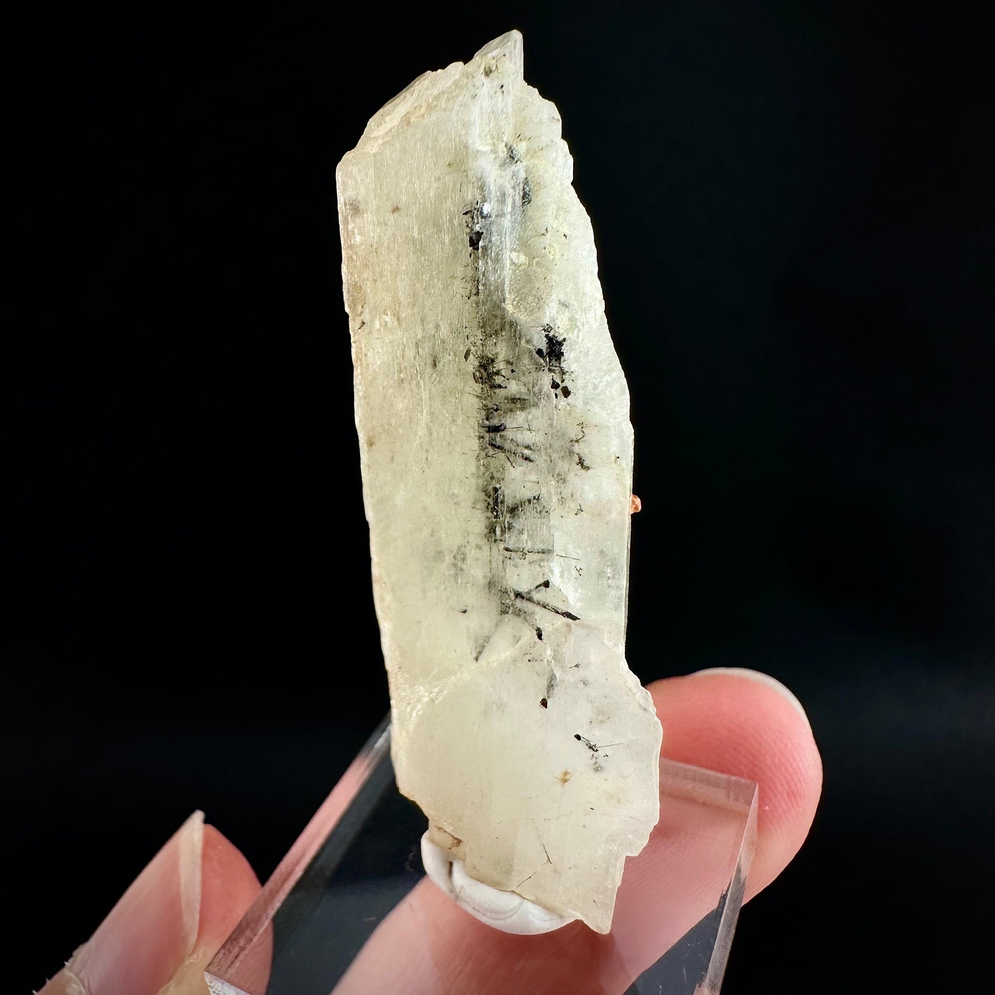 Rare! Spessartine Garnet on Kunzite (Pakistan) | orange garnet on kunzite, kunzite crystal, kunzite specimen, rare crystals, rare minerals