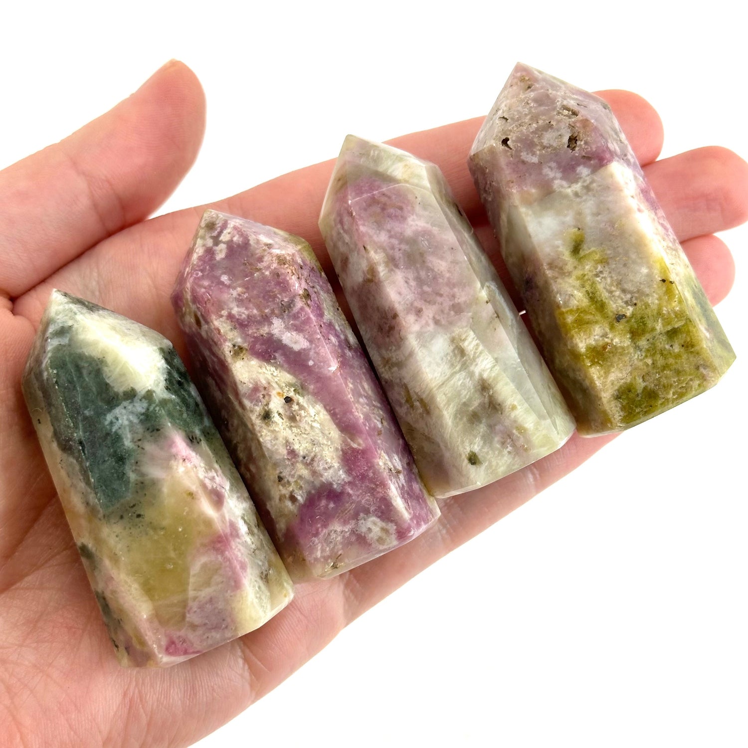 Mystic Mica Point, Epidote with Lepidolite tower, crystal point, pink crystal, epidote and lepidolite, lepidolite crystal, crystal tower