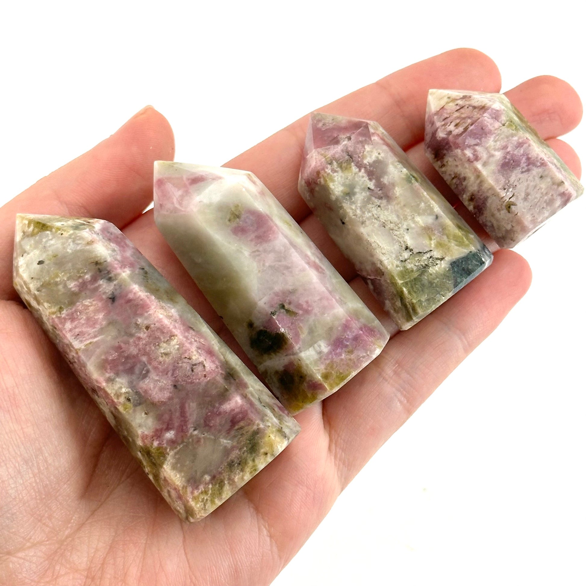 Mystic Mica Point, Epidote with Lepidolite tower, crystal point, pink crystal, epidote and lepidolite, lepidolite crystal, crystal tower