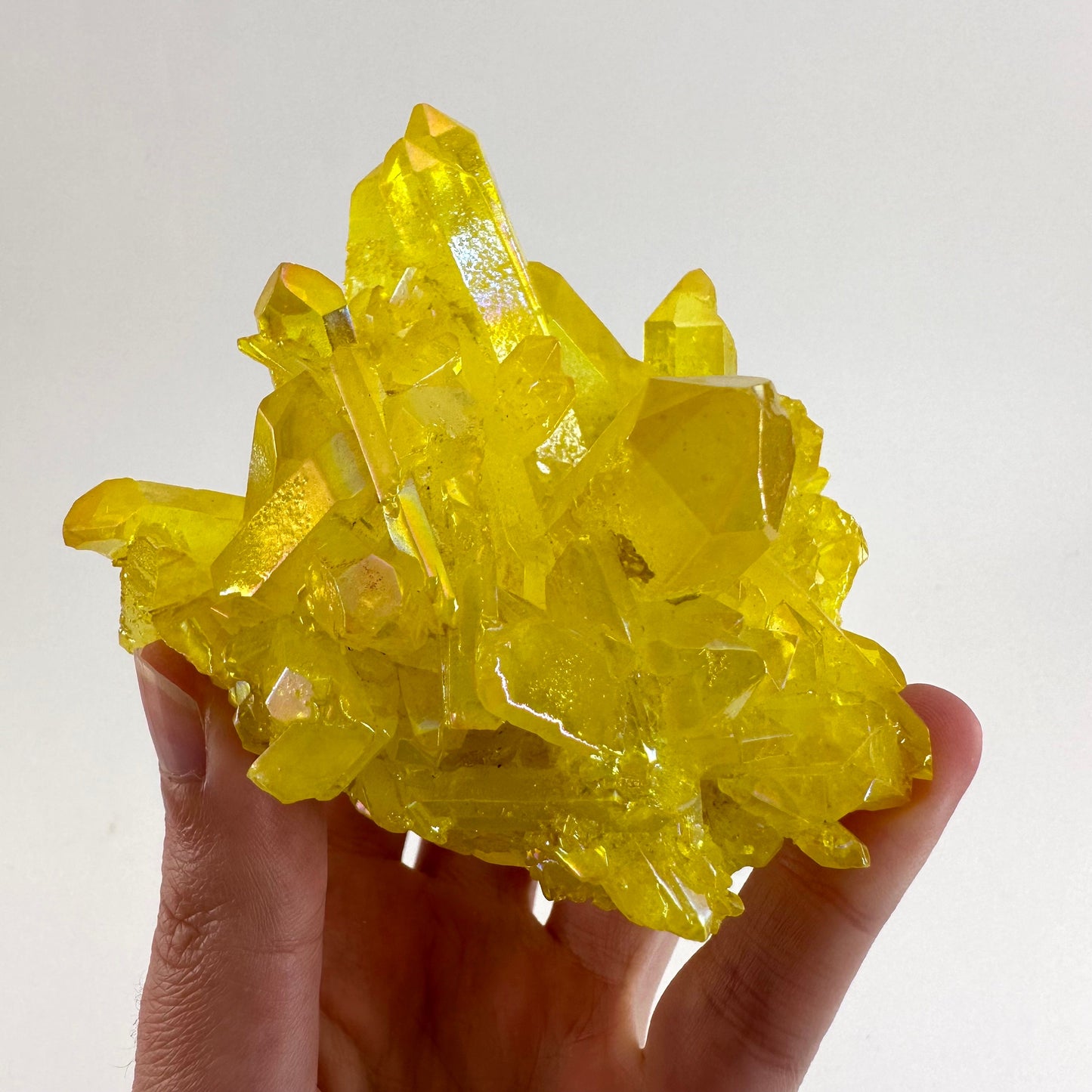 Lemon Aura Crystal Cluster, yellow aura quartz crystal