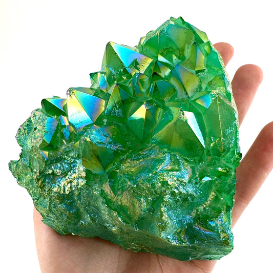 Green aura quartz cluster, apple aura quartz, aura crystal