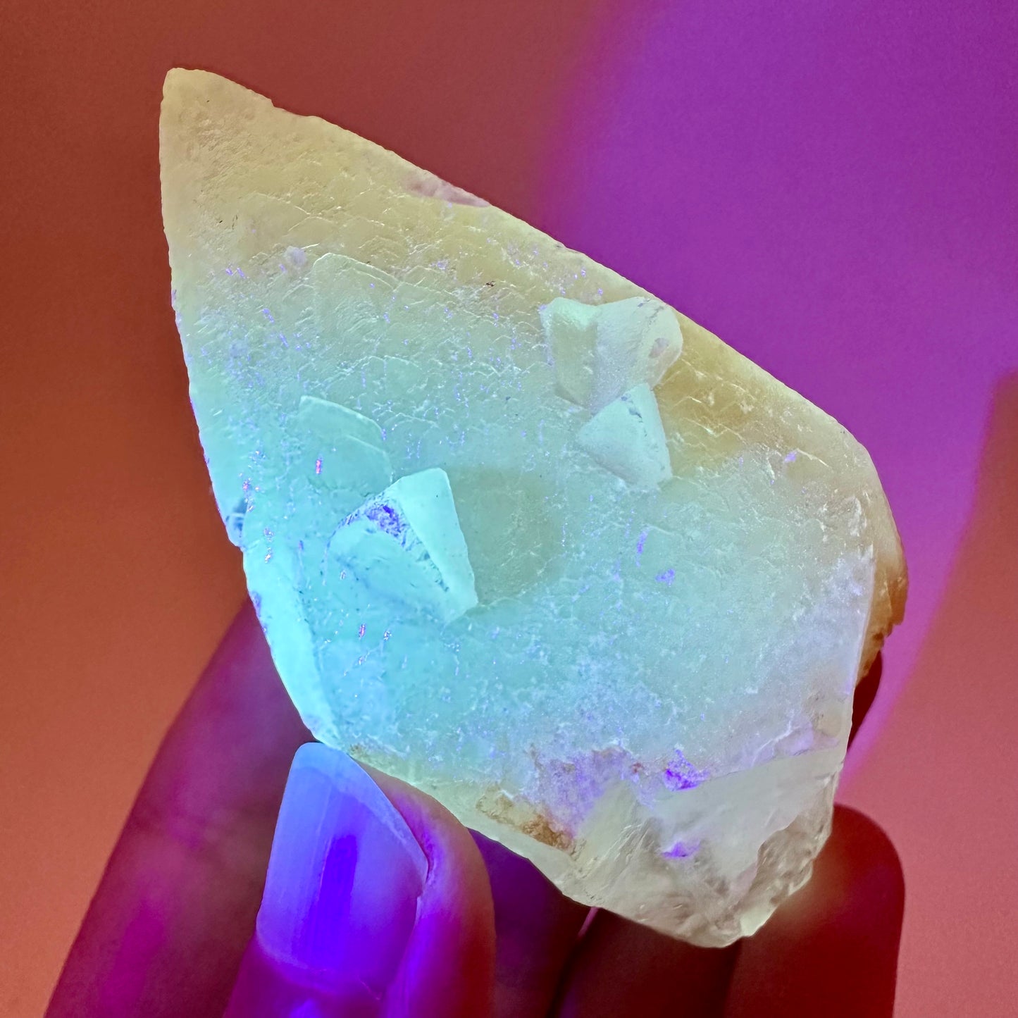 Fluorescent & Phosphorescent Calcite (Indonesia) | UV-reactive calcite, yellow calcite, calcite crystal, UV reactive crystal, crystals