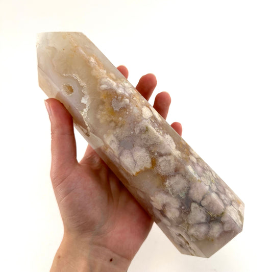 XL Flower agate point, flower agate, crystal point, flower agate palm stone, dendritic agate