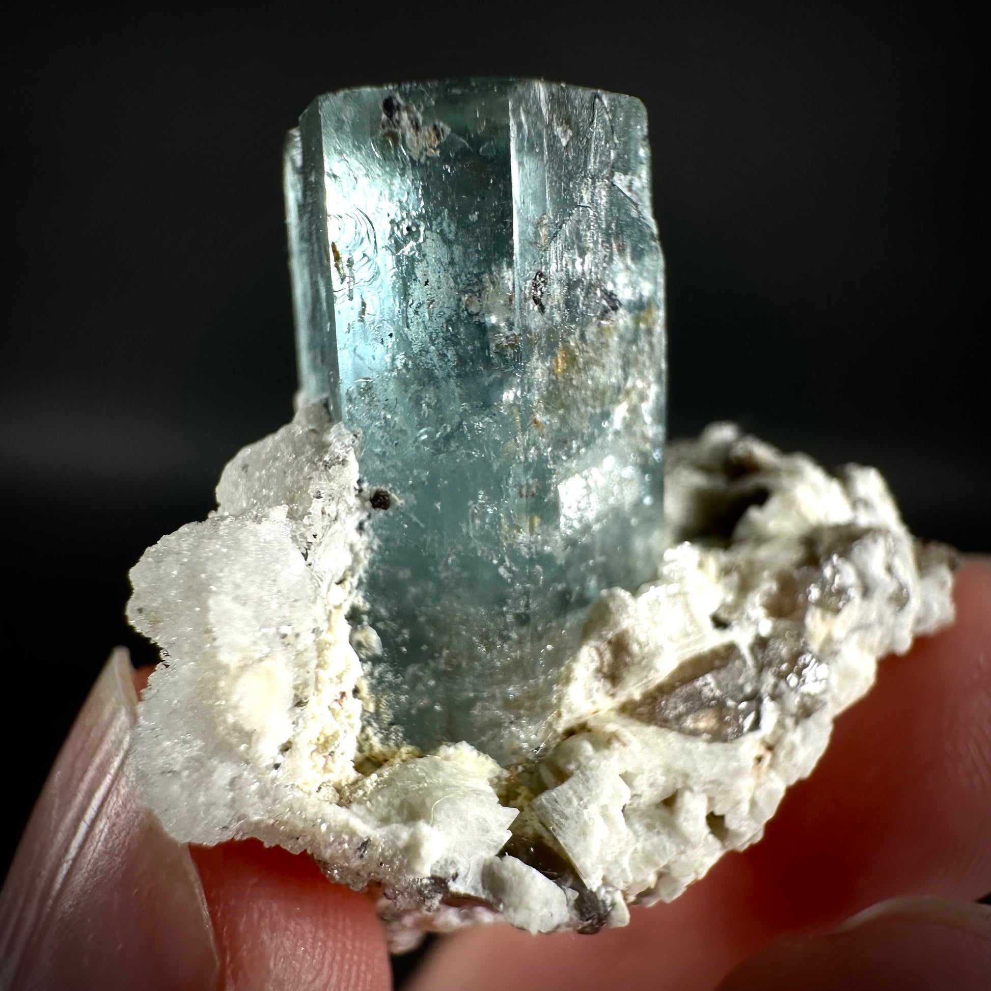 Hyalite Opal on Aquamarine (Namibia), UV reactive hyalite opal, aquamarine crystal, rare minerals, rare crystals, fluorescent crystal