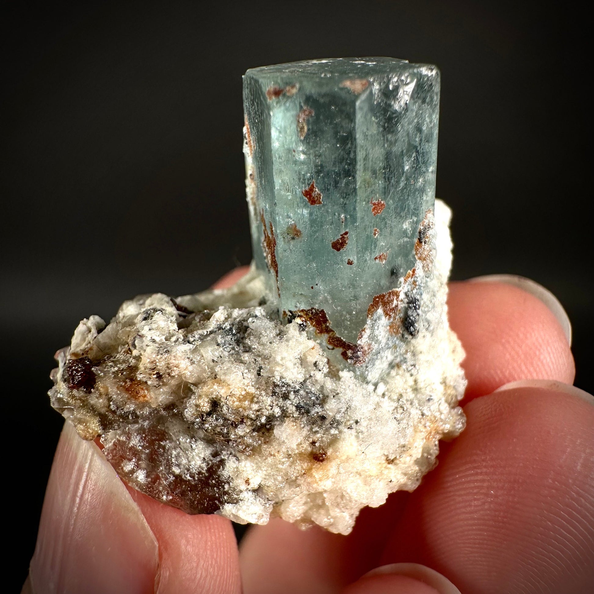 Hyalite Opal on Aquamarine (Namibia), UV reactive hyalite opal, aquamarine crystal, rare minerals, rare crystals, fluorescent crystal