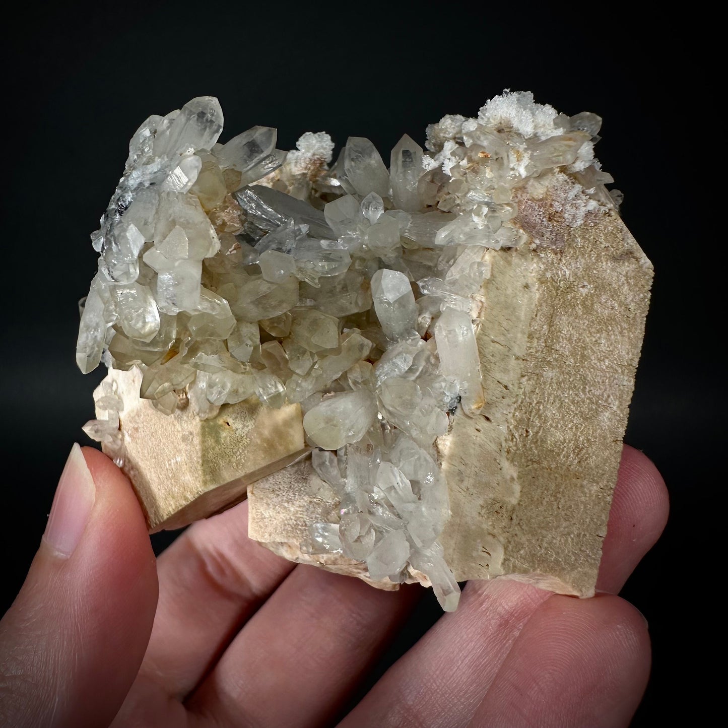 Hyalite Opal & Lattice Quartz on Feldspar (Namibia), UV reactive hyalite opal, smoky quartz crystal, rare minerals, rare crystals