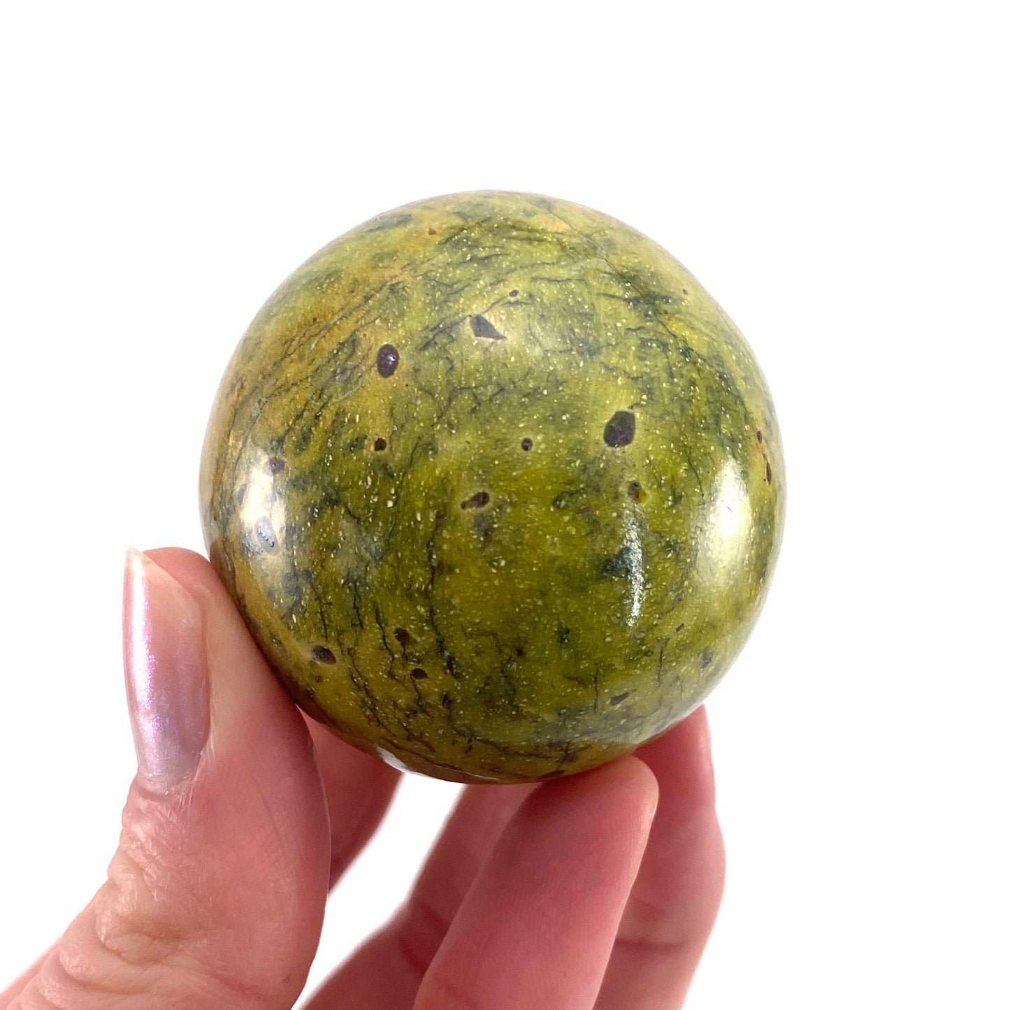 Rare! Atlantisite Sphere | Atlantisite ball, crystal ball, atlantisite crystal, polished stichtite in serpentine, rare crystals