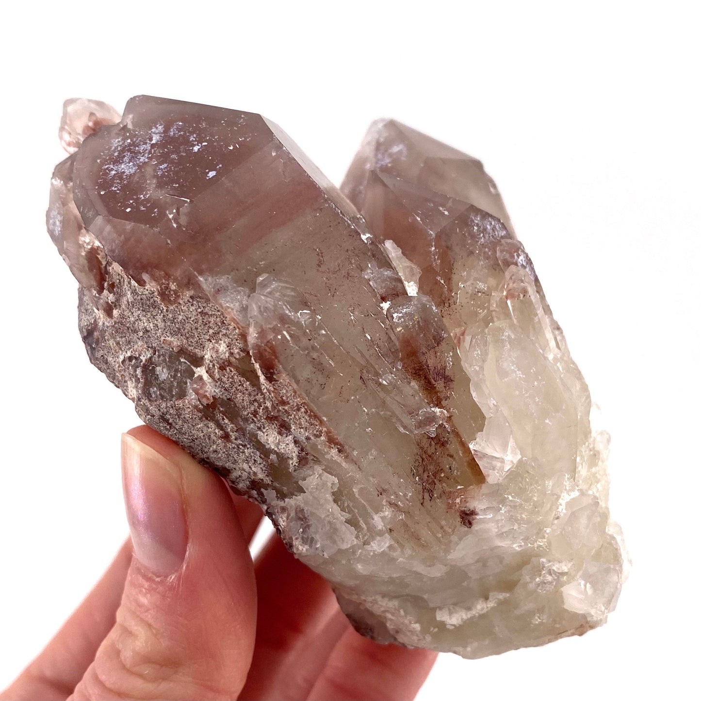 Red Hematite Quartz Cluster (Zimbabwe), quartz crystal, hematite quartz point, red phantom quartz, fire quartz