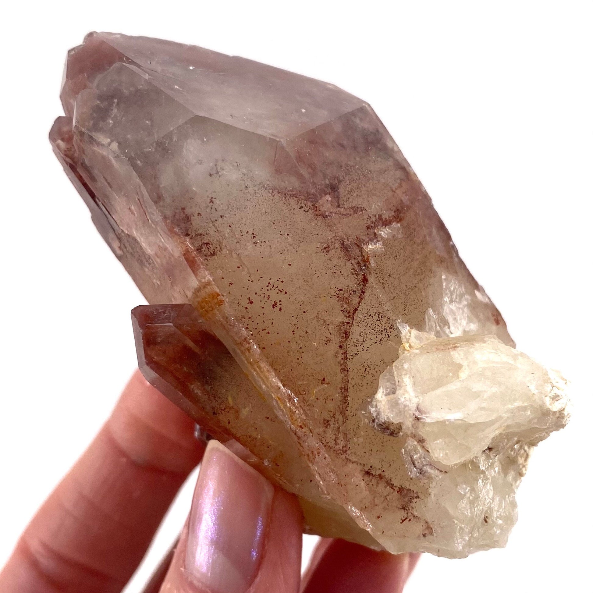 Red Hematite Quartz Cluster (Zimbabwe), quartz crystal, hematite quartz point, red phantom quartz, fire quartz
