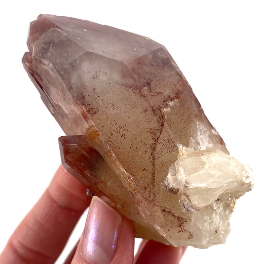 Red Hematite Quartz Cluster (Zimbabwe), quartz crystal, hematite quartz point, red phantom quartz, fire quartz