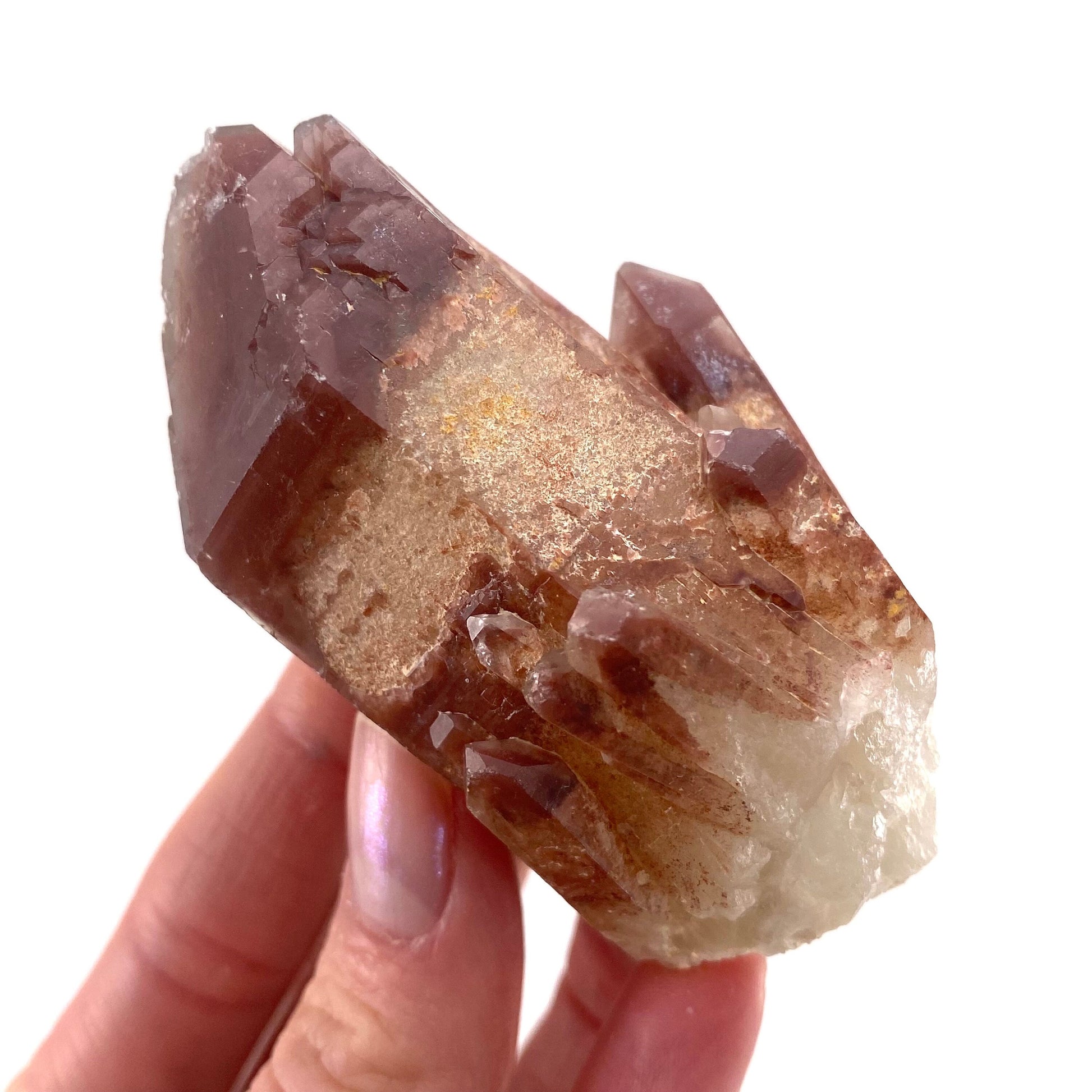 Red Hematite Quartz Cluster (Zimbabwe), quartz crystal, hematite quartz point, red phantom quartz, fire quartz