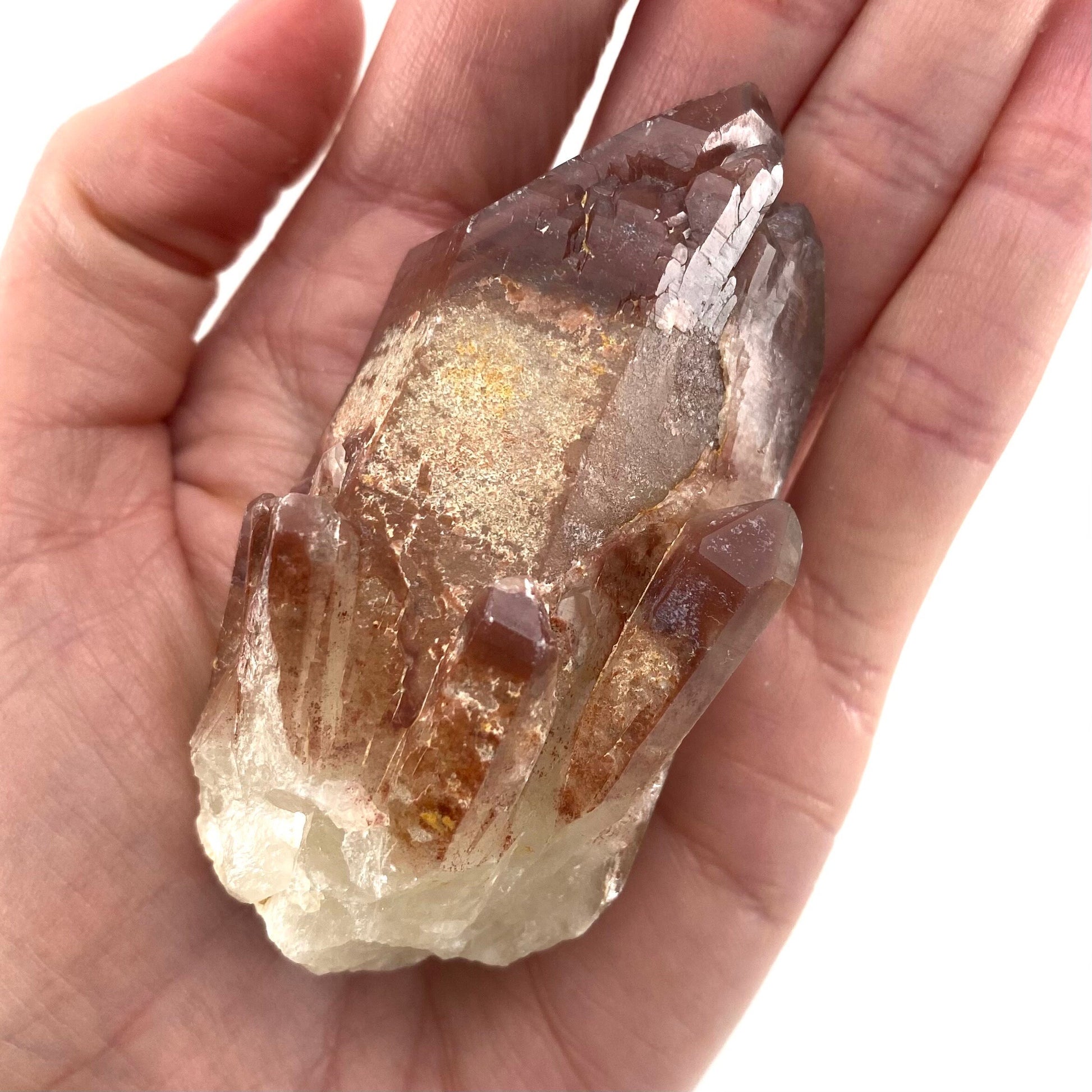 Red Hematite Quartz Cluster (Zimbabwe), quartz crystal, hematite quartz point, red phantom quartz, fire quartz