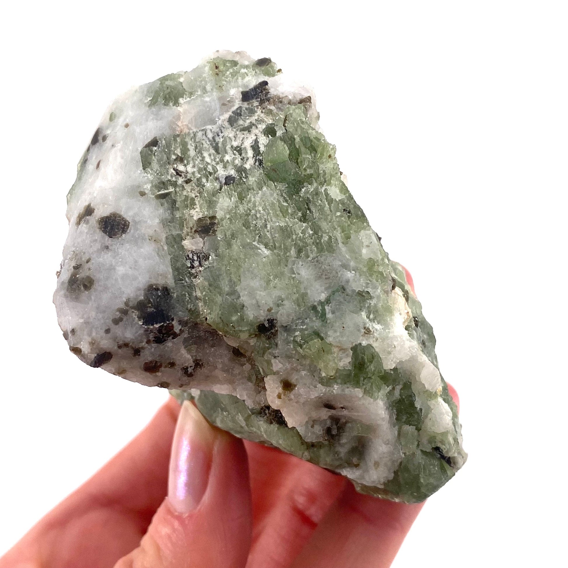 Diopside on Calcite (Afghanistan) | chrome diopside, diopside specimen, green diopside, diopside crystal, mineral specimen, crystal