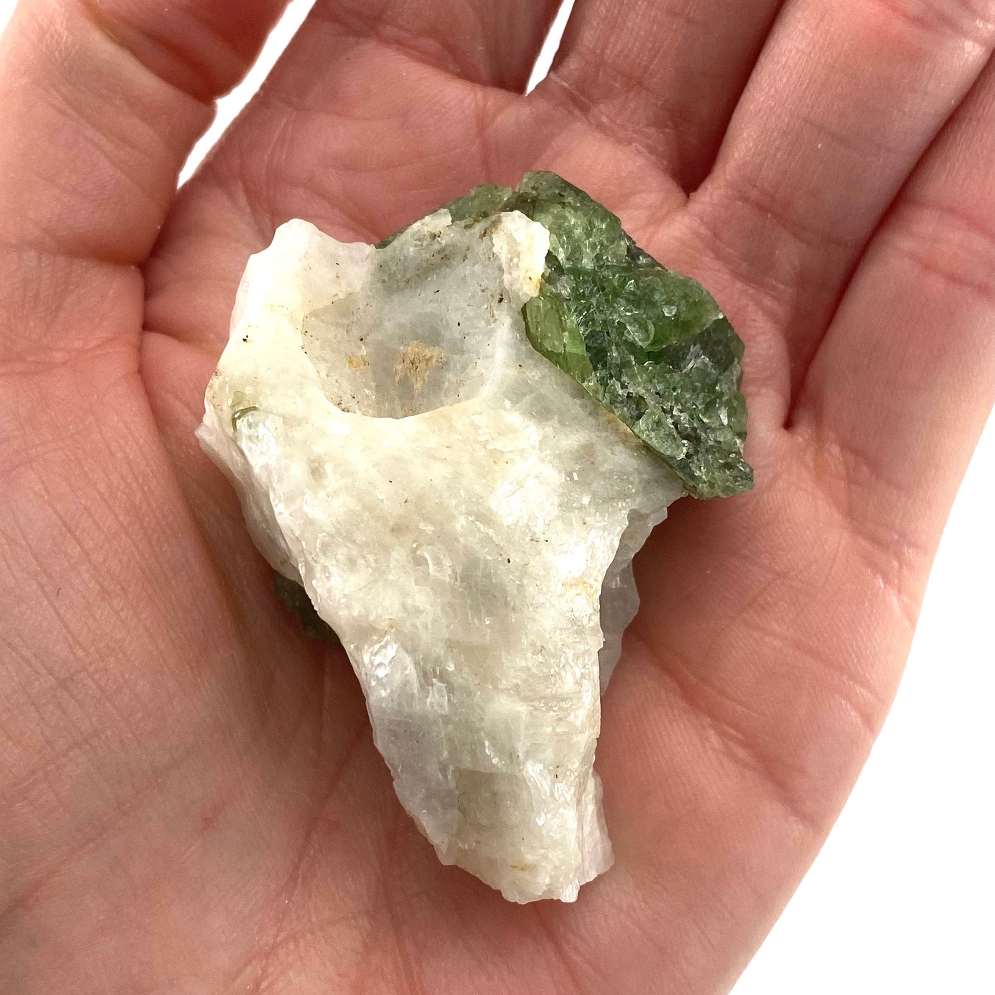 Diopside on Calcite (Afghanistan) | chrome diopside, diopside specimen, green diopside, diopside crystal, mineral specimen, crystal